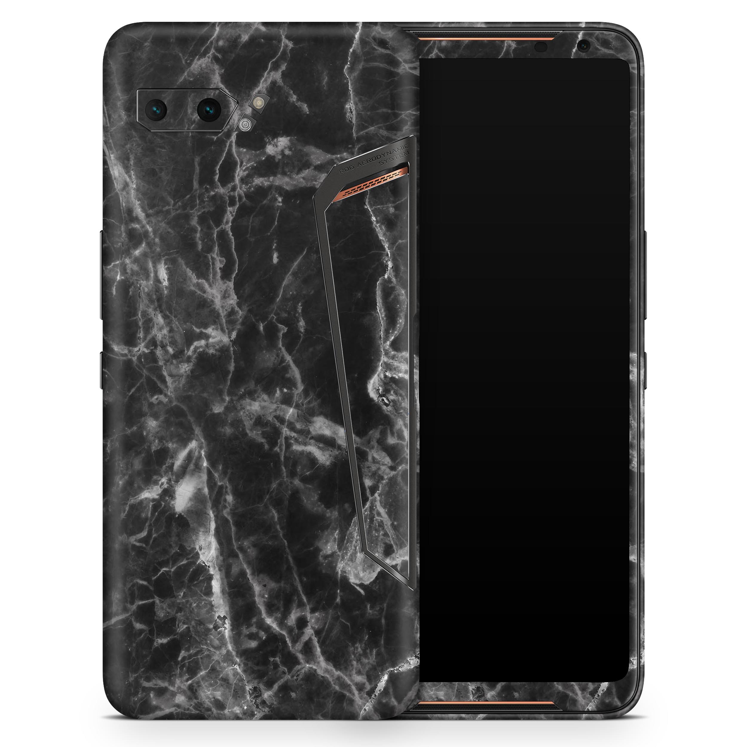 Smooth Black Marble Full Body Skin Decal Wrap Kit for Asus Phones, showcasing a sleek design and premium quality finish.