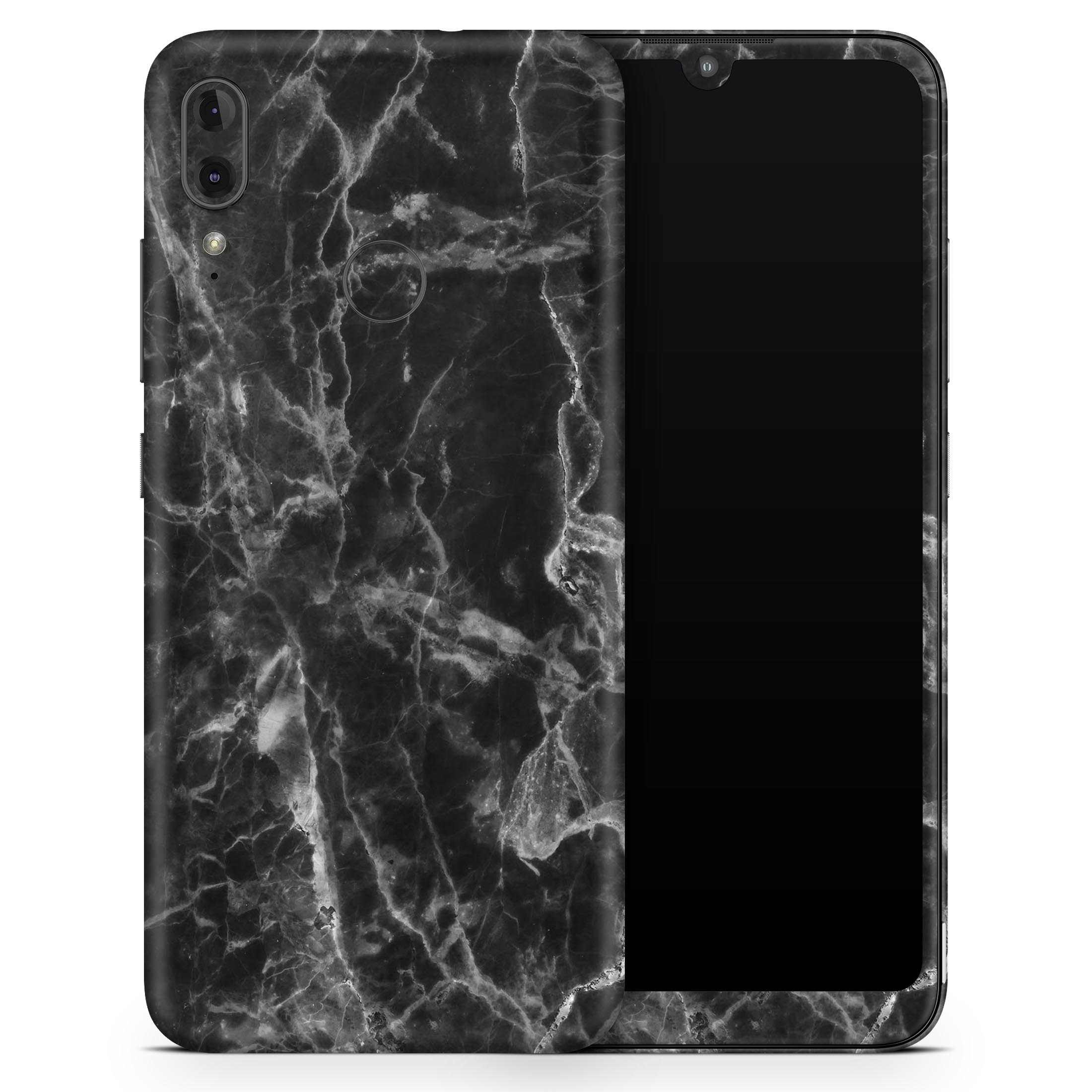 Smooth Black Marble Skin Decal Wrap Kit for Motorola, showcasing a sleek design and premium quality finish.