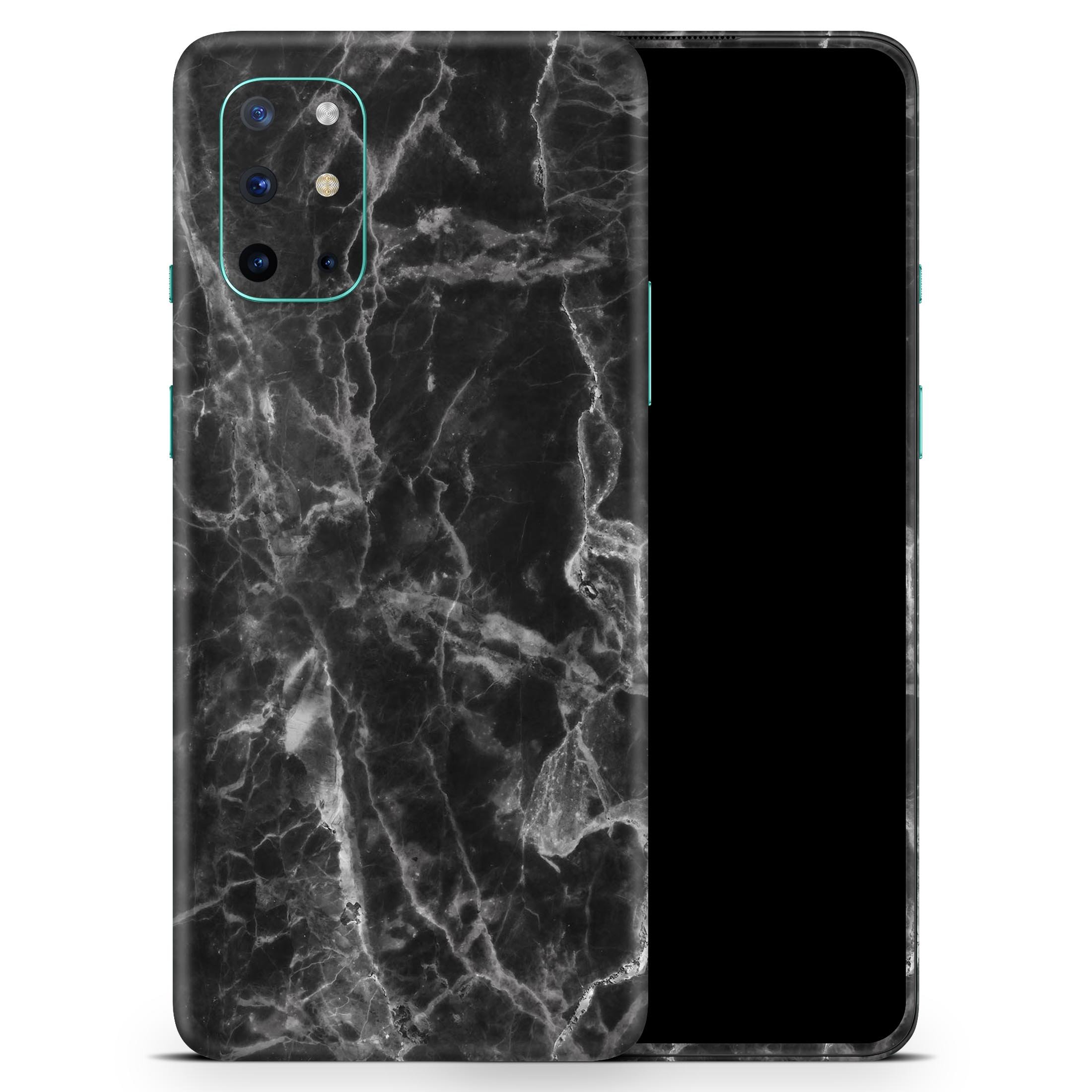 Smooth Black Marble Full Body Skin Decal Wrap Kit for OnePlus Phones, showcasing a sleek design and premium finish.