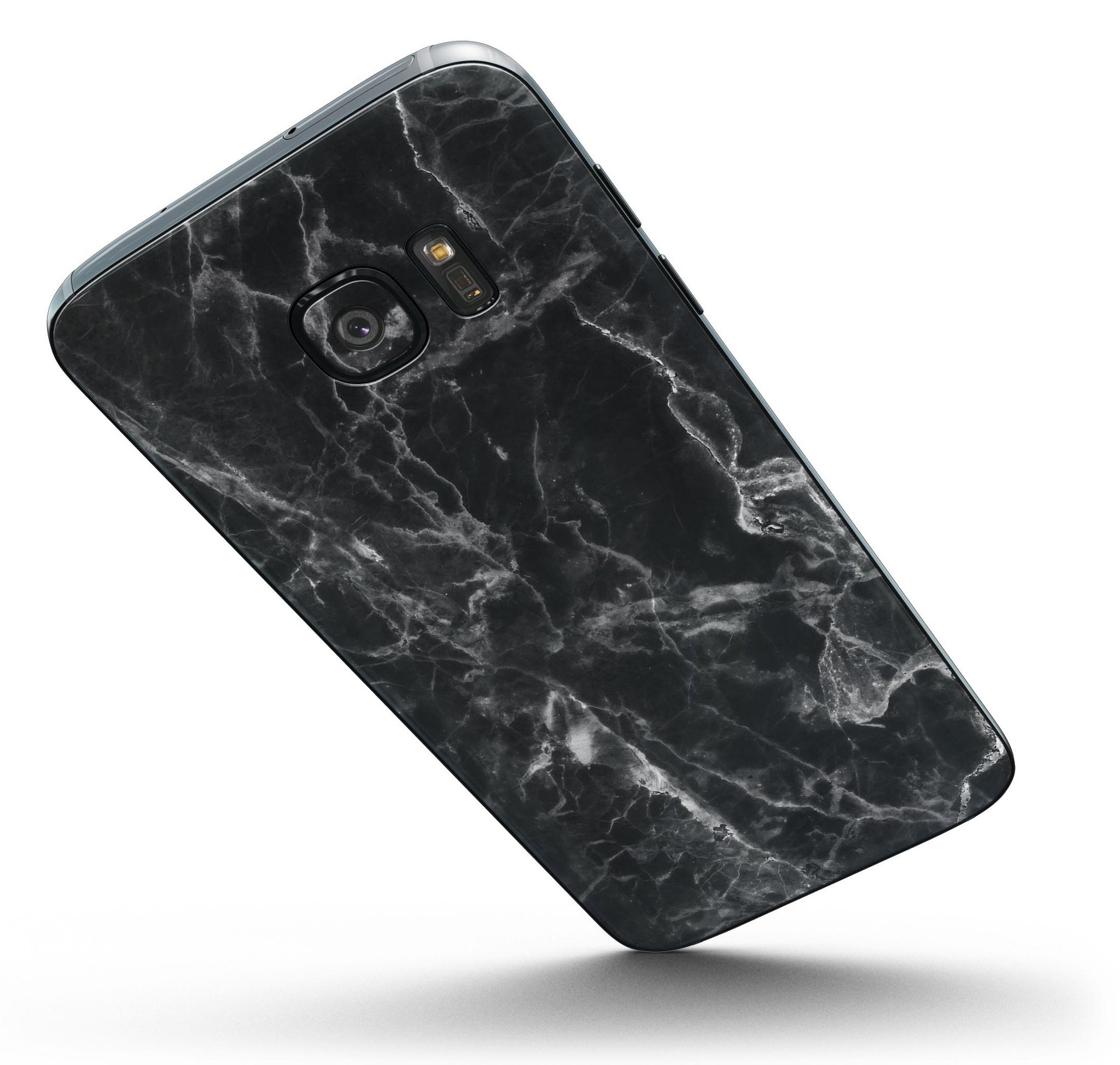 Smooth Black Marble Full Body Skin-Kit for Samsung Galaxy S7 and S7 Edge, showcasing a sleek design and premium vinyl material.