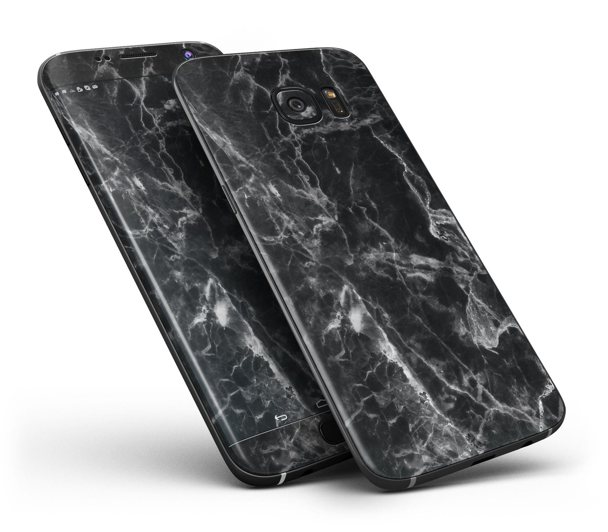 Smooth Black Marble Full Body Skin-Kit for Samsung Galaxy S7 and S7 Edge, showcasing a sleek design and premium vinyl material.