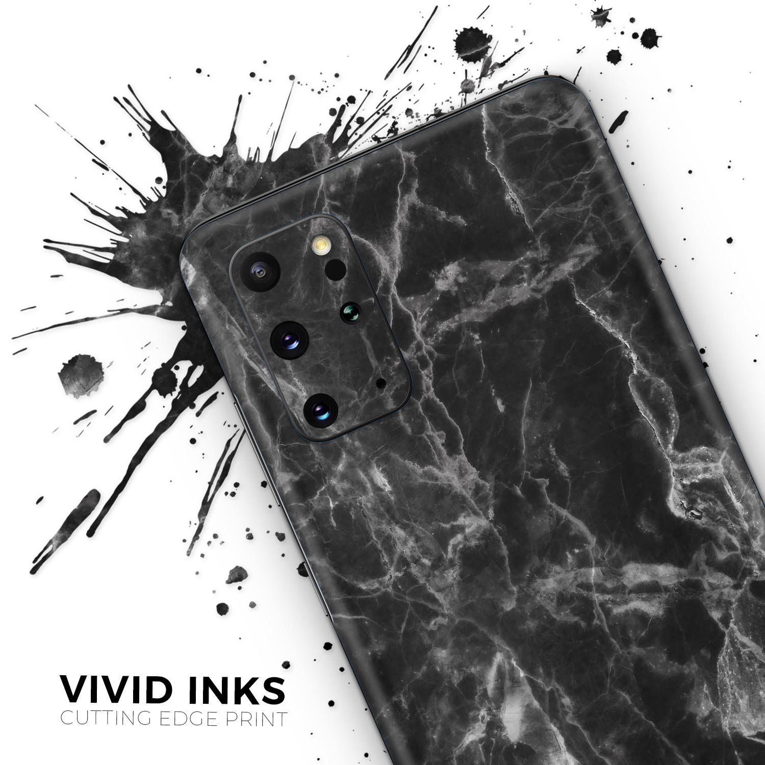 Smooth Black Marble Skin-Kit for Samsung Galaxy S20, showcasing a sleek design and premium vinyl material.