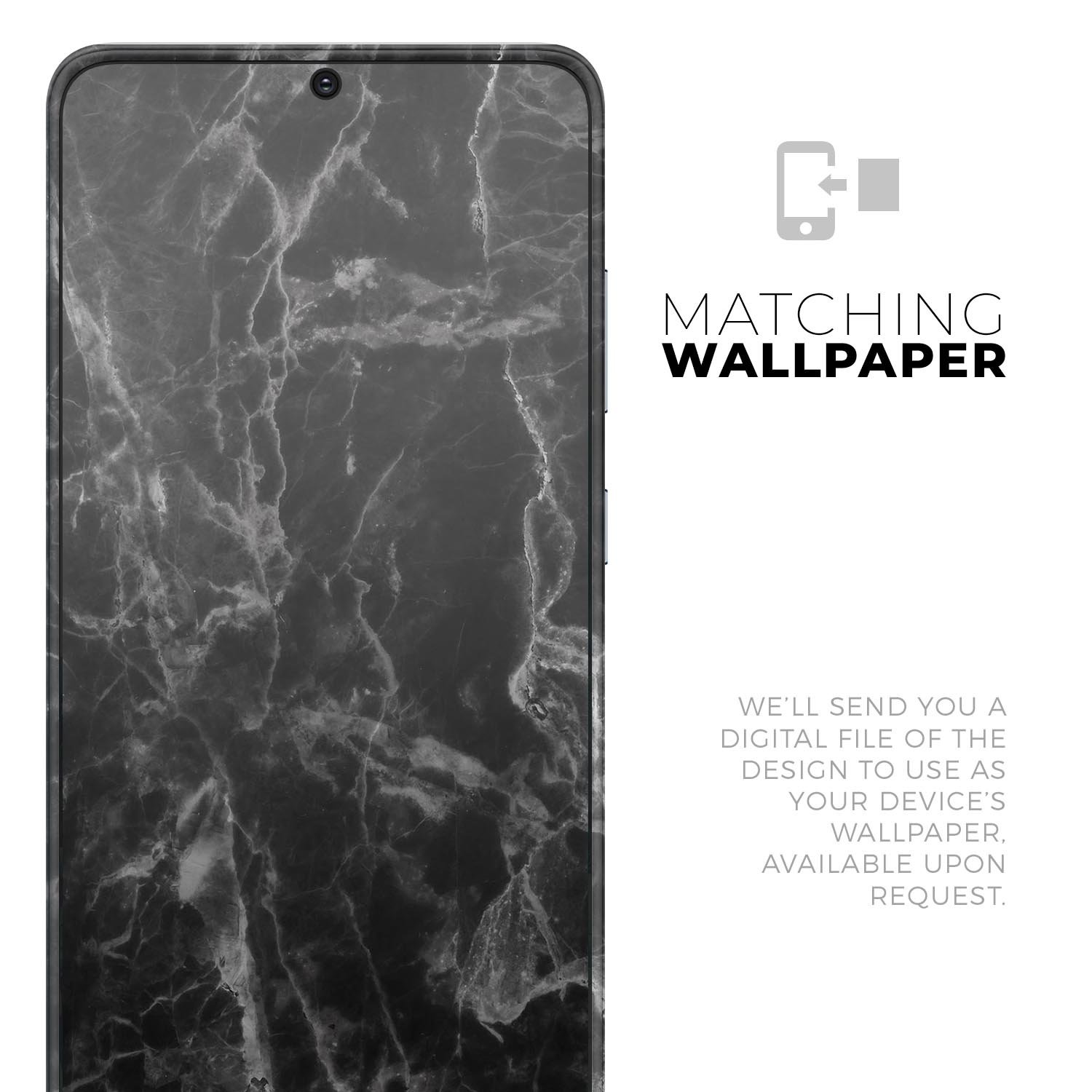 Smooth Black Marble Skin-Kit for Samsung Galaxy S20, showcasing a sleek design and premium vinyl material.
