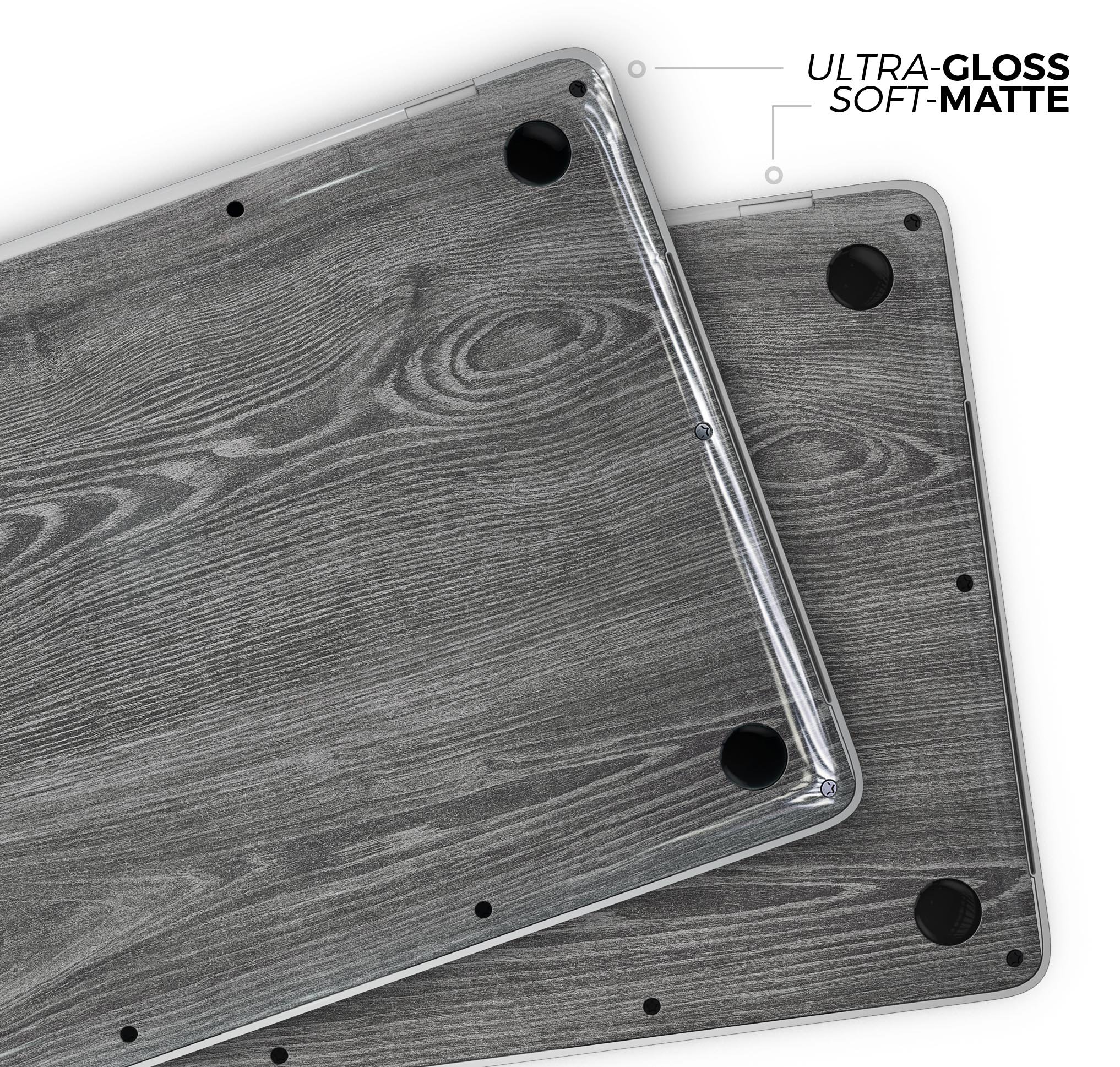Smooth Gray Wood V2 skin decal wrap kit for Apple MacBook, showcasing a stylish wood texture design.