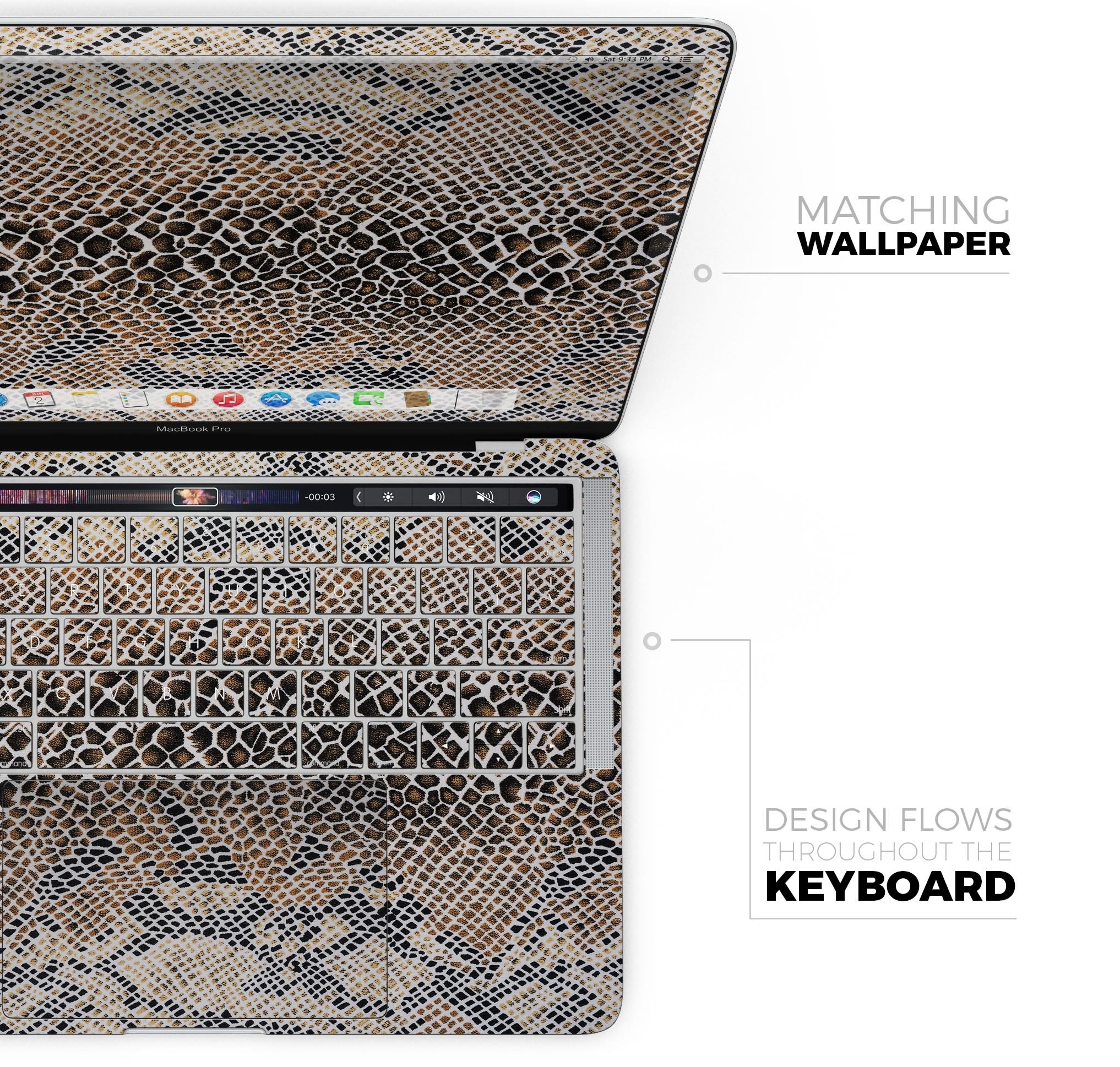 Snake Skin Pattern V2 skin decal wrap kit for MacBook, showcasing a stylish snake skin design with a glossy finish.