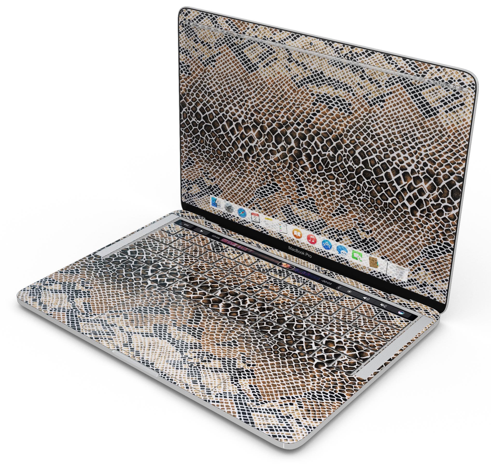 Snake Skin Pattern V2 skin decal wrap kit for MacBook, showcasing a stylish snake skin design with a glossy finish.
