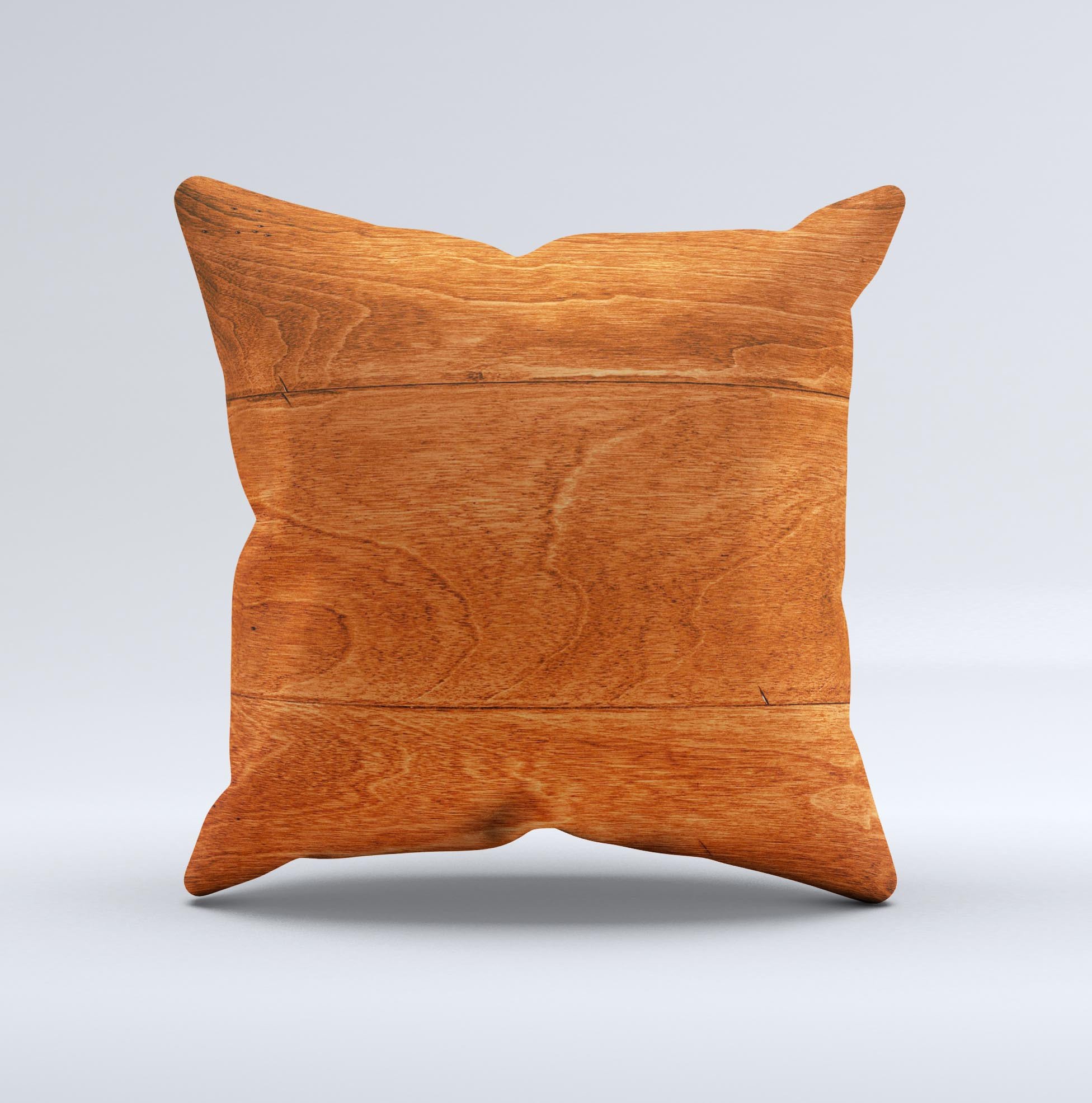 Solid Cherry Wood Planks Ink-Fuzed Decorative Throw Pillow with unique hand-produced graphic design, showcasing craftsmanship and quality.