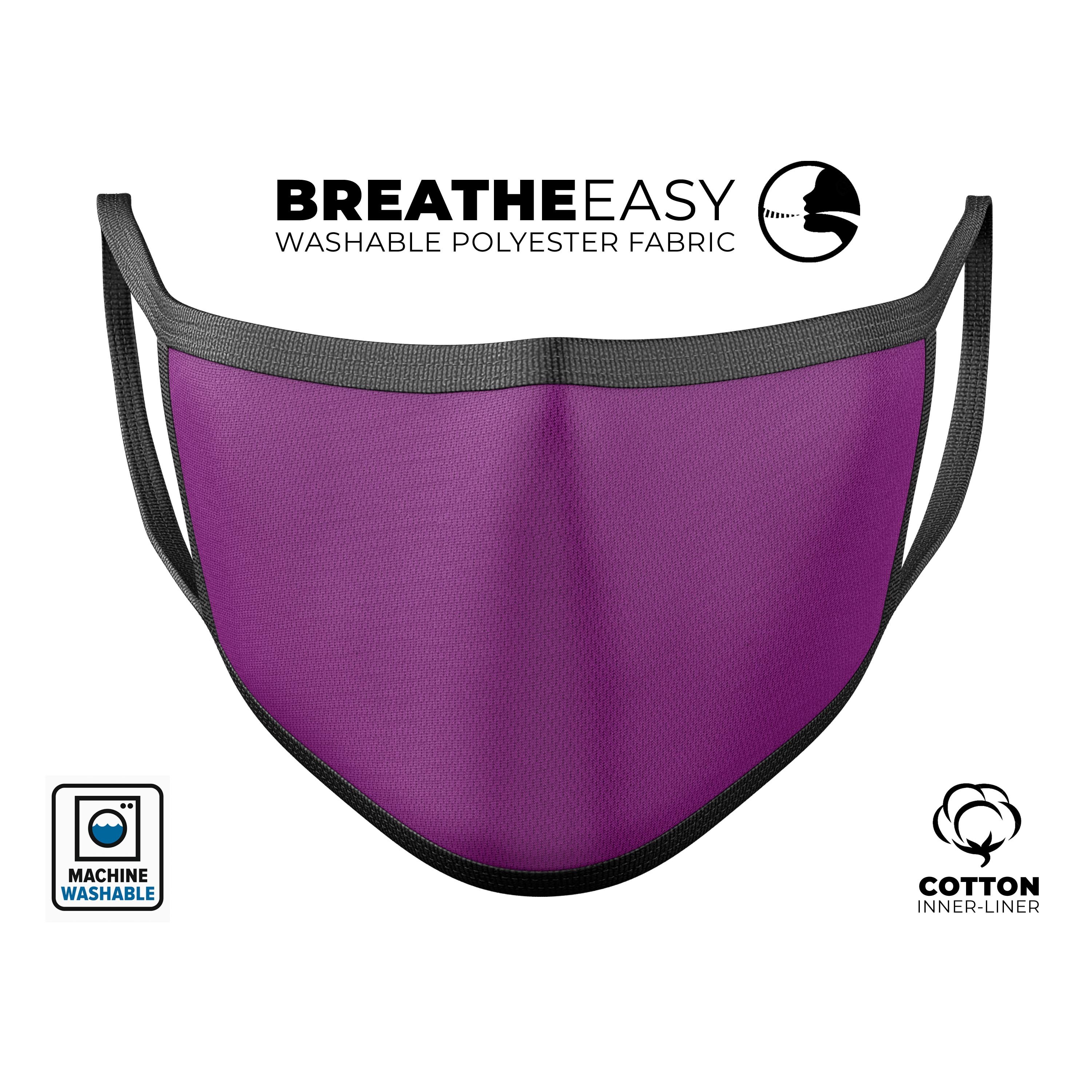 Solid Dark Purple Mouth Cover made in the USA, featuring adjustable ear-loops and a soft cotton interior for comfort.