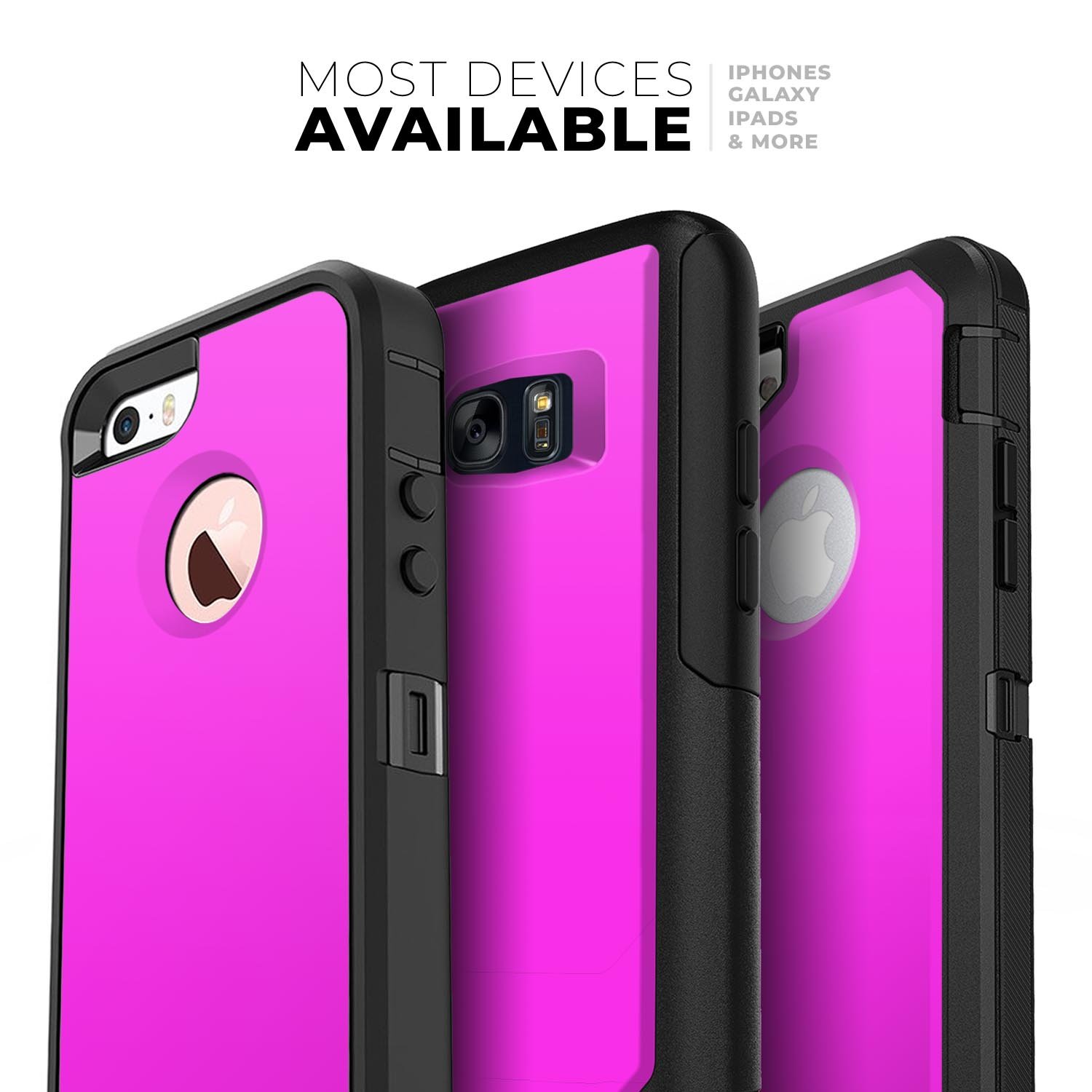 Solid Hot Pink V2 Skin Kit for iPhone OtterBox Cases, showcasing vibrant color and sleek design.