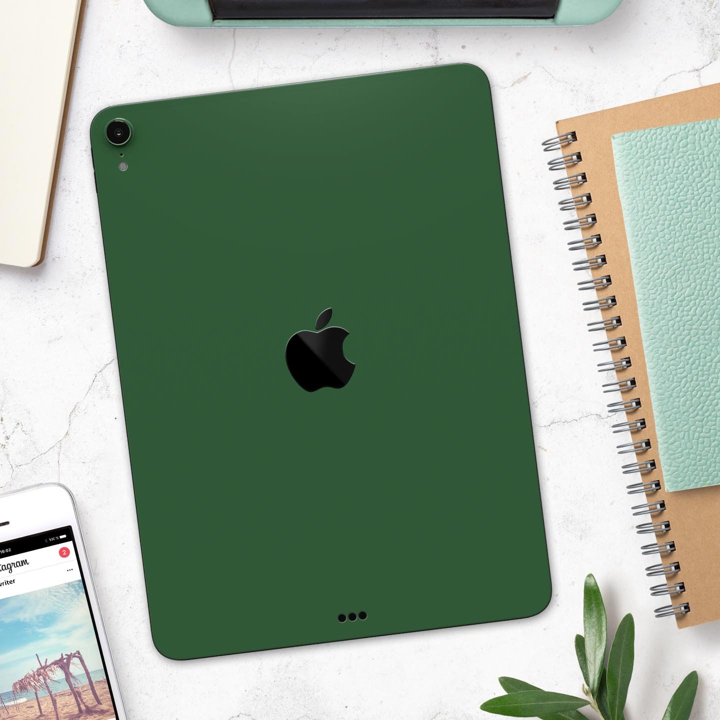 Solid Hunter Green full body skin decal for Apple iPad Pro, showcasing its sleek design and premium 3M material.