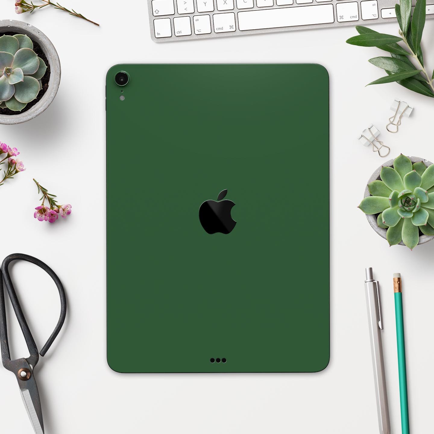 Solid Hunter Green full body skin decal for Apple iPad Pro, showcasing its sleek design and premium 3M material.