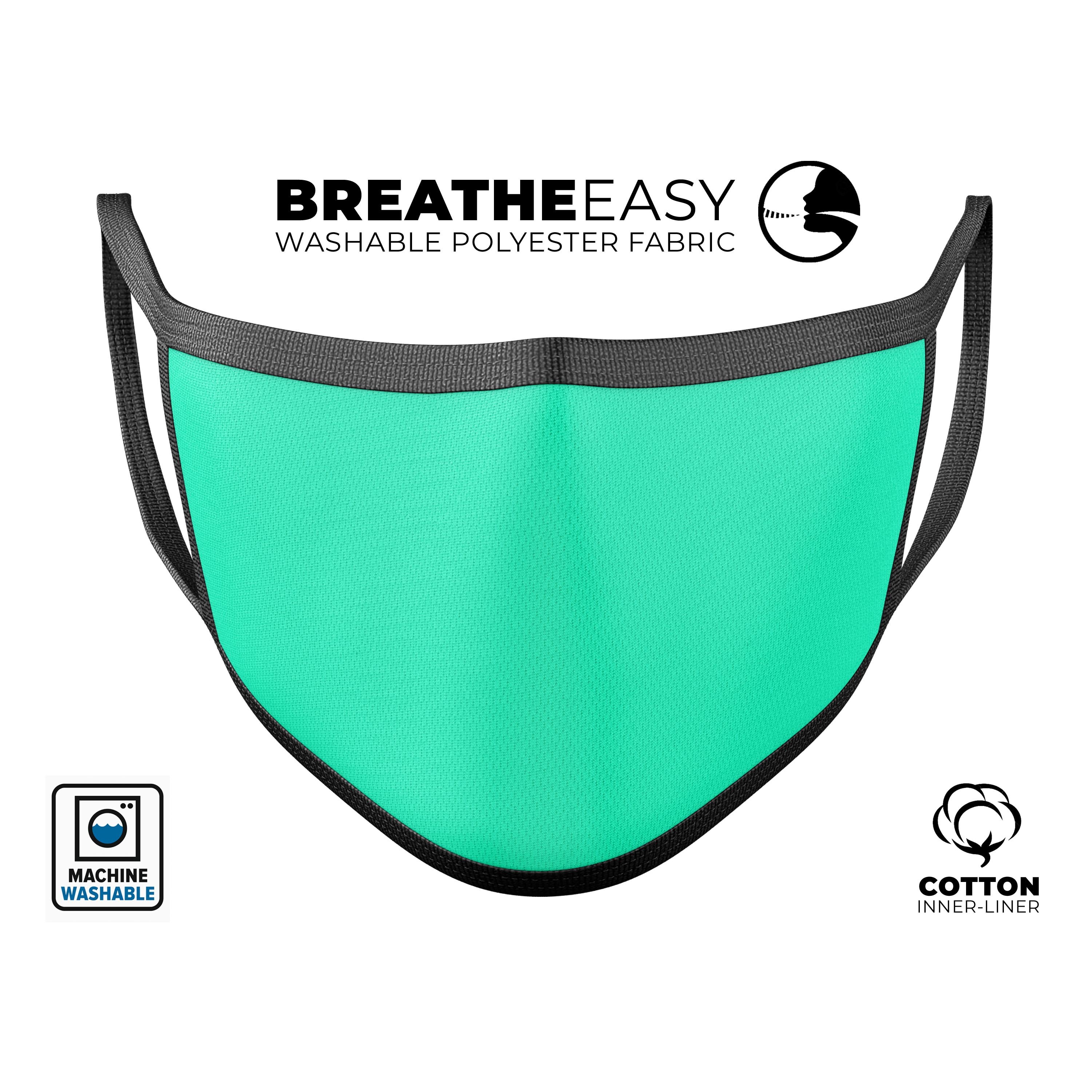 Solid Mint V3 mouth cover, unisex anti-dust cotton blend mask, adjustable ear loops, made in USA.