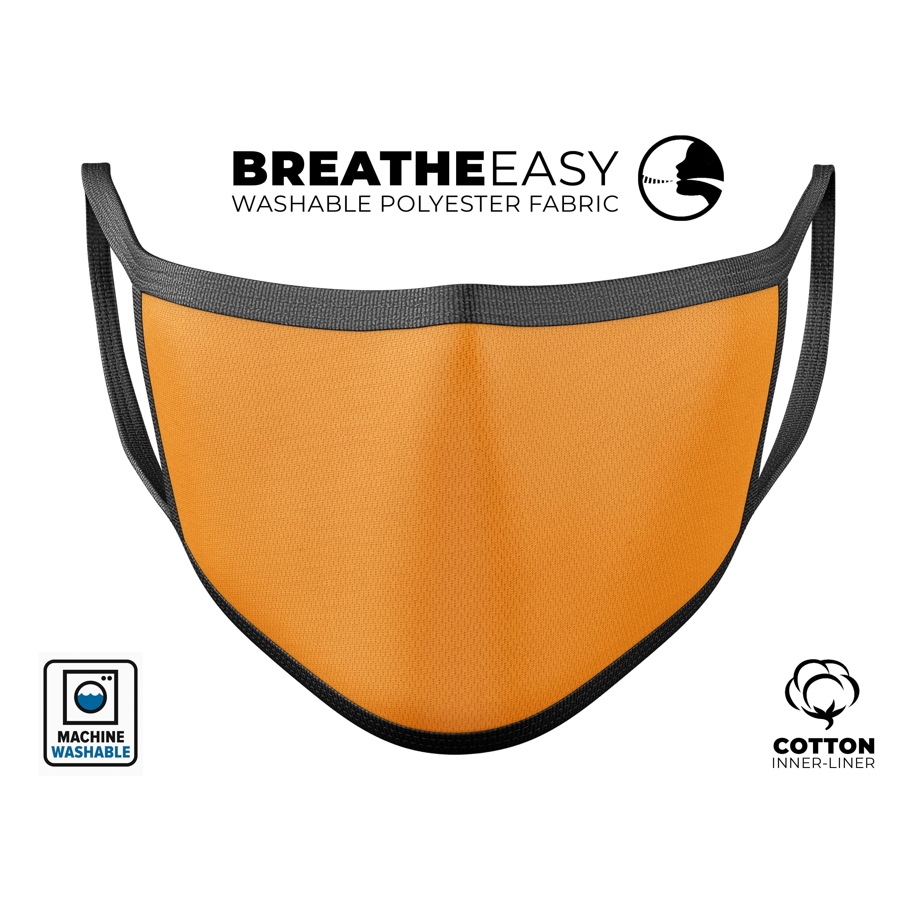 Solid Orange Mouth Cover made in the USA, featuring adjustable ear-loops and a comfortable cotton blend for everyday use.