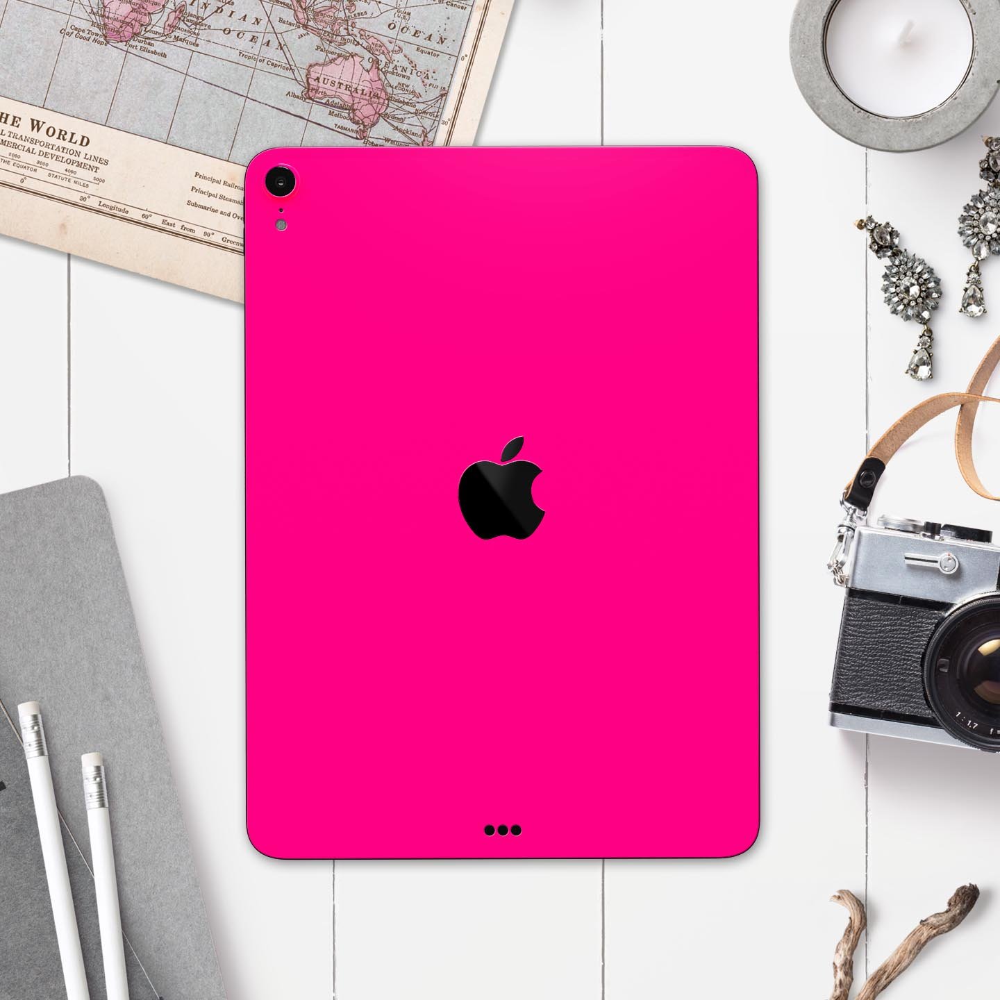 Solid Pink V2 Full Body Skin Decal for Apple iPad Pro 12.9", showcasing its vibrant color and sleek design.