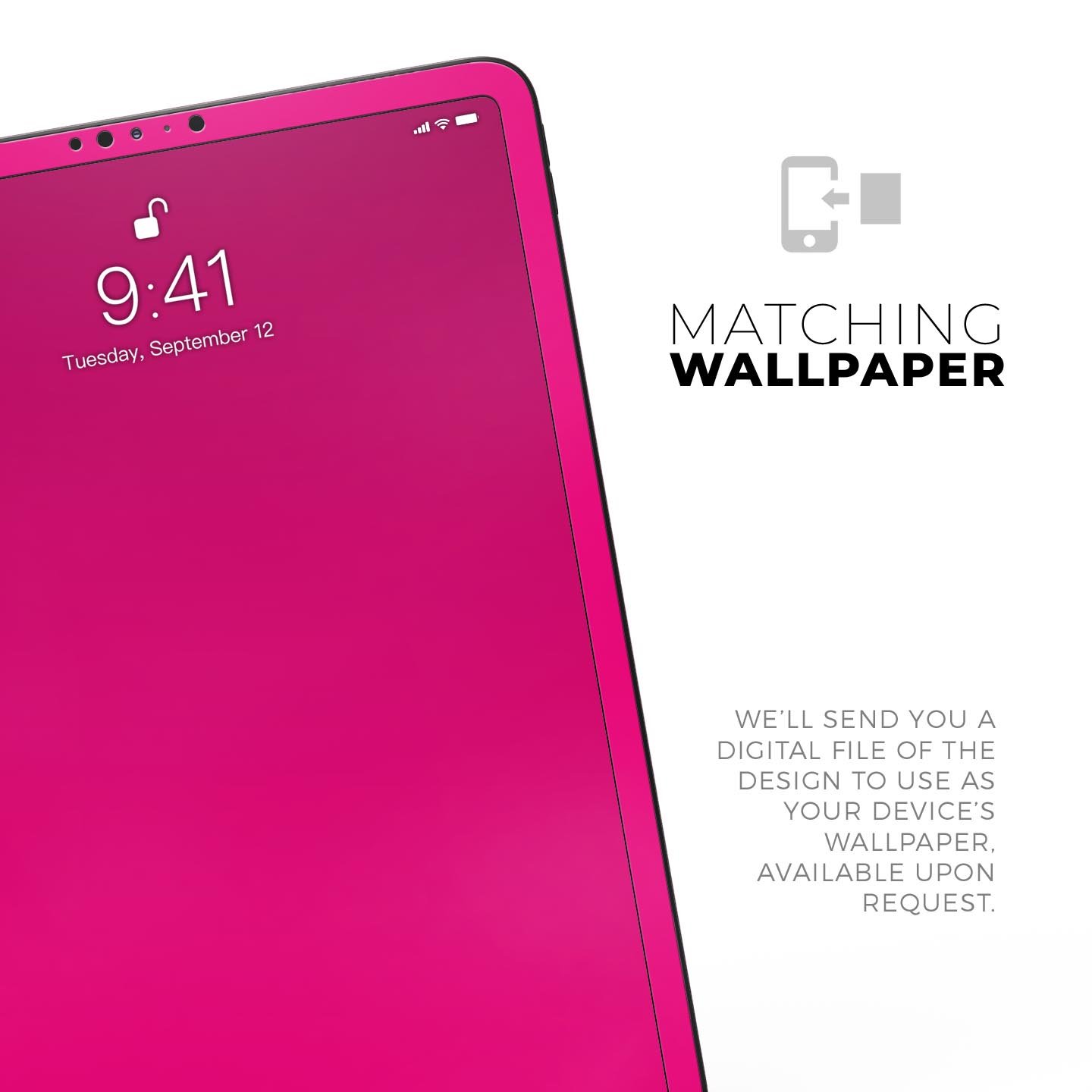 Solid Pink V2 Full Body Skin Decal for Apple iPad Pro 12.9", showcasing its vibrant color and sleek design.