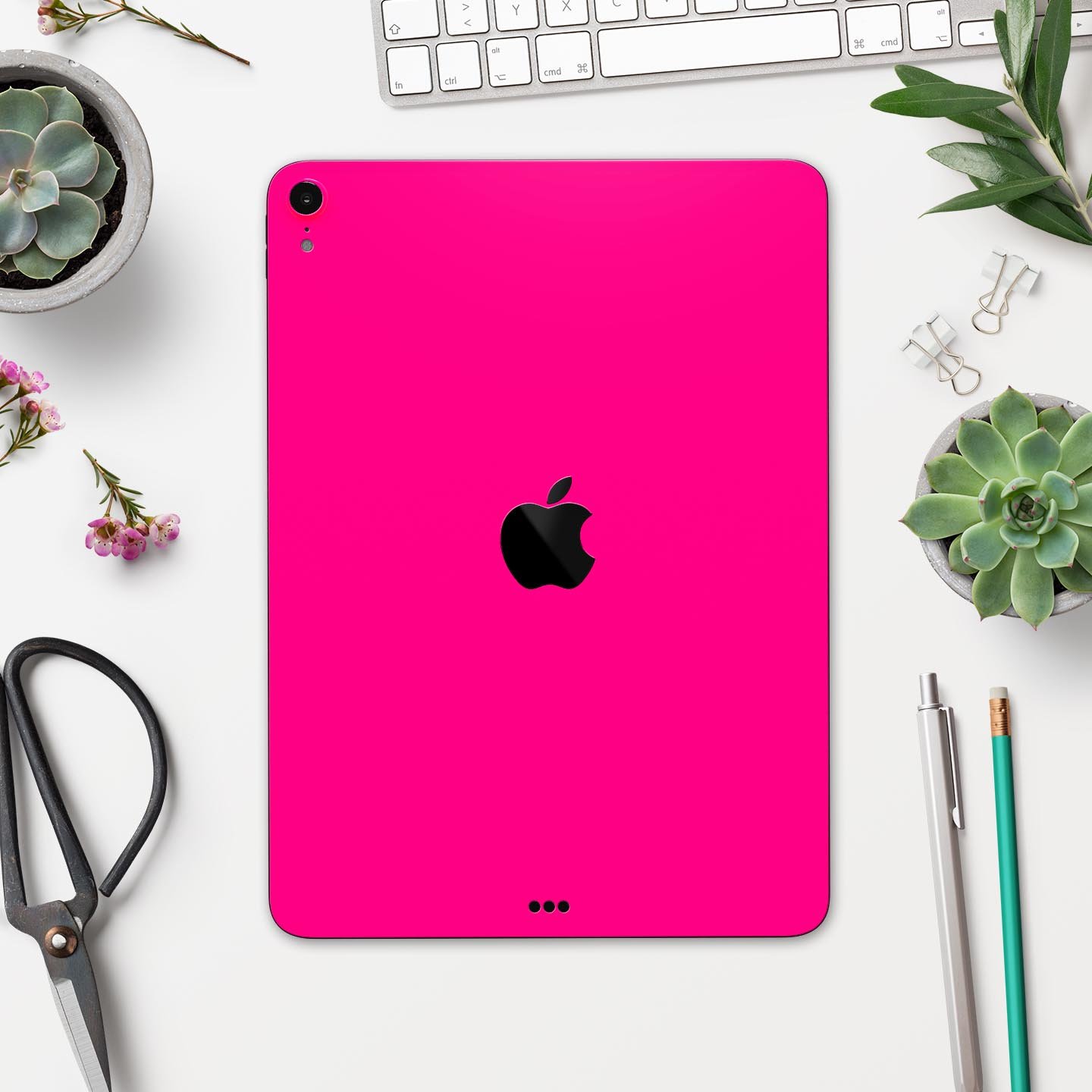 Solid Pink V2 Full Body Skin Decal for Apple iPad Pro 12.9", showcasing its vibrant color and sleek design.