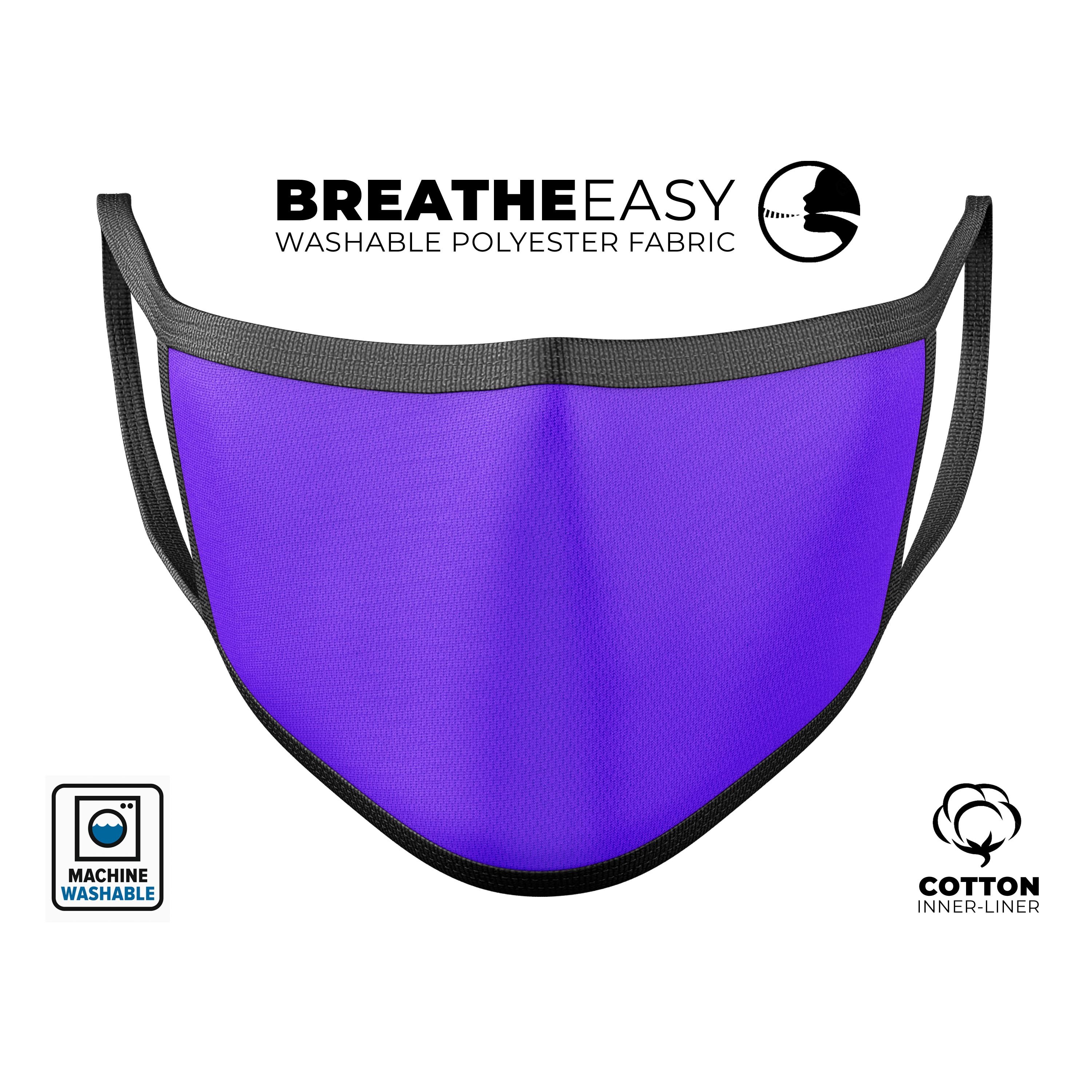 Solid Purple Mouth Cover made in the USA, featuring adjustable ear loops and a soft cotton interior for comfort.