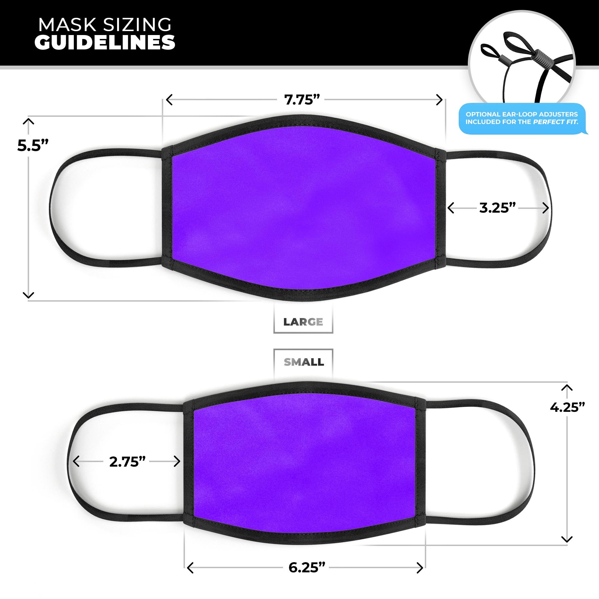 Solid Purple Mouth Cover made in the USA, featuring adjustable ear loops and a soft cotton interior for comfort.