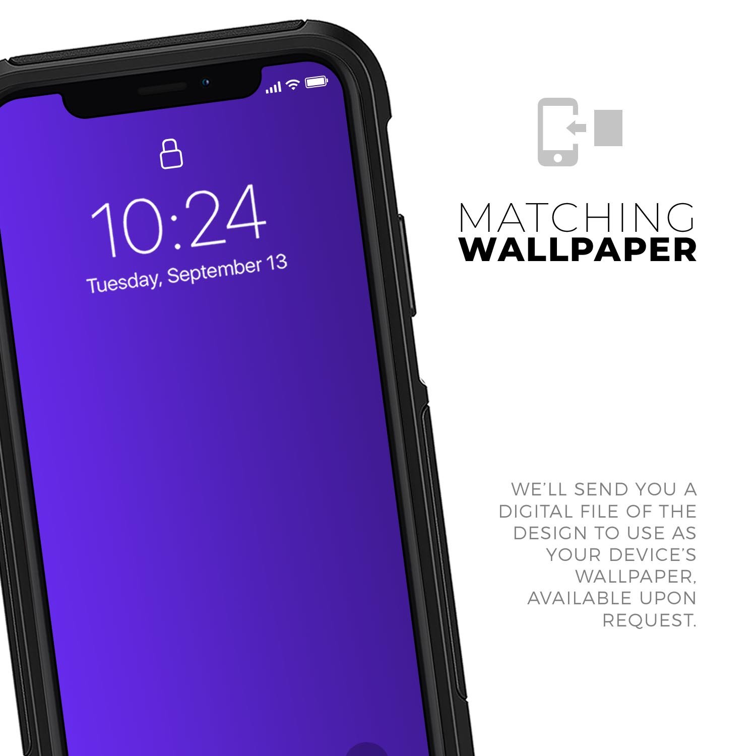 Solid Purple Skin Kit designed for iPhone OtterBox Cases, showcasing its vibrant color and premium quality materials.