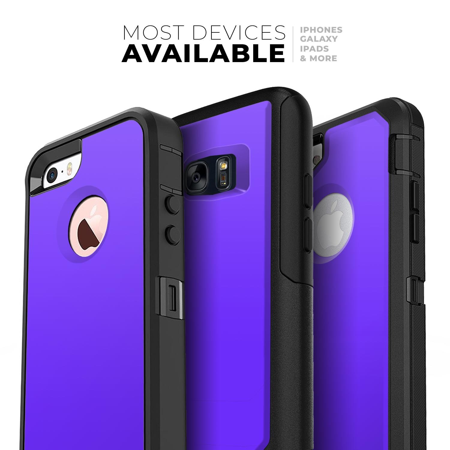 Solid Purple Skin Kit designed for iPhone OtterBox Cases, showcasing its vibrant color and premium quality materials.