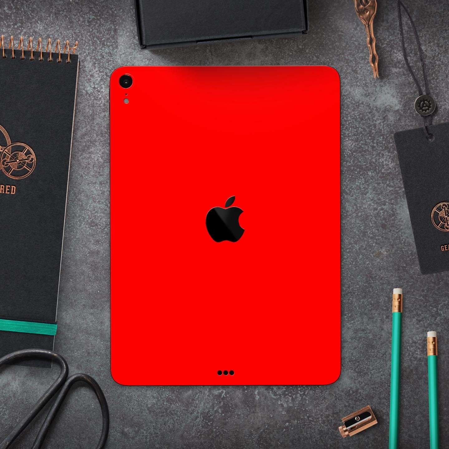 Solid Red Full Body Skin Decal for Apple iPad Pro 12.9" and 11", showcasing vibrant color and premium 3M material.