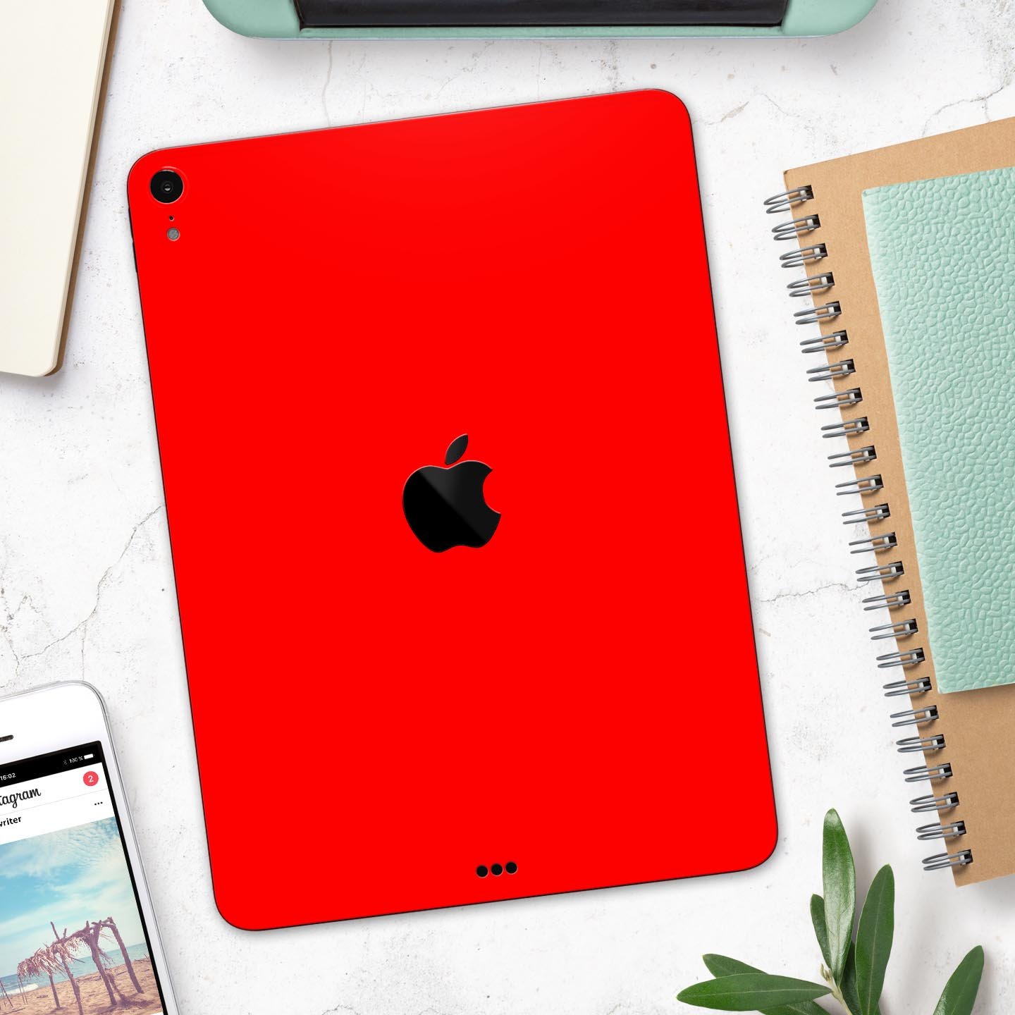 Solid Red Full Body Skin Decal for Apple iPad Pro 12.9" and 11", showcasing vibrant color and premium 3M material.