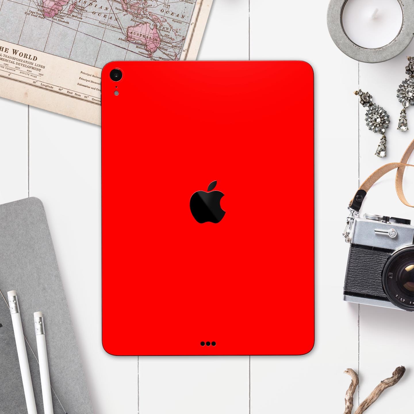 Solid Red Full Body Skin Decal for Apple iPad Pro 12.9" and 11", showcasing vibrant color and premium 3M material.