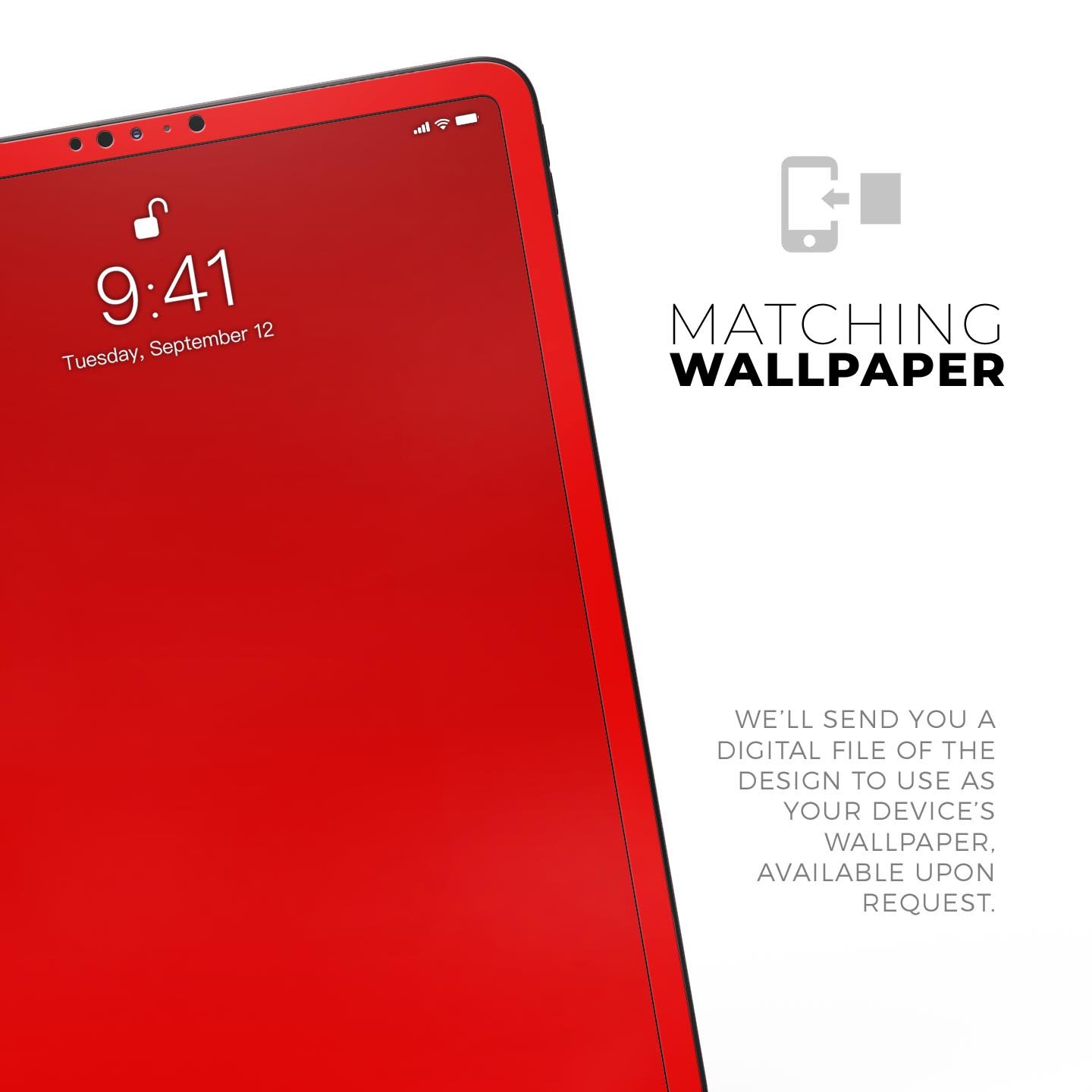 Solid Red Full Body Skin Decal for Apple iPad Pro 12.9" and 11", showcasing vibrant color and premium 3M material.
