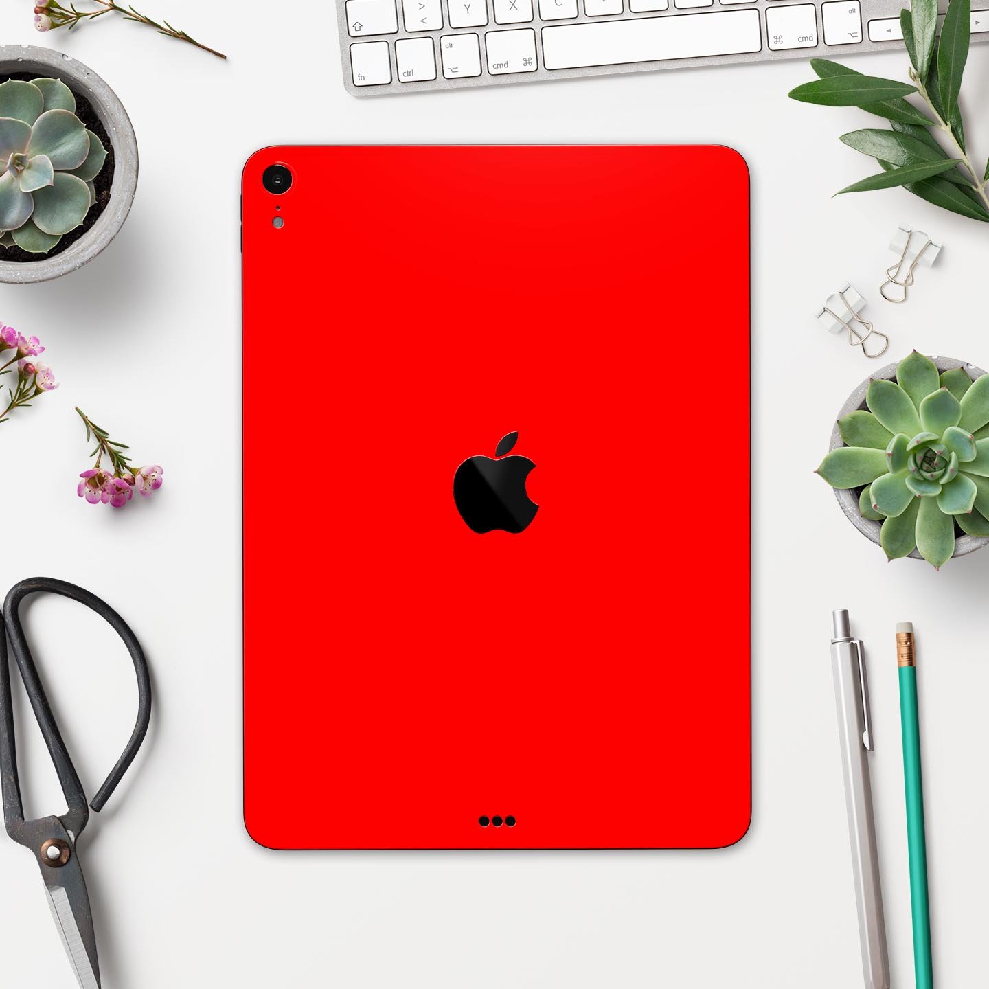 Solid Red Full Body Skin Decal for Apple iPad Pro 12.9" and 11", showcasing vibrant color and premium 3M material.