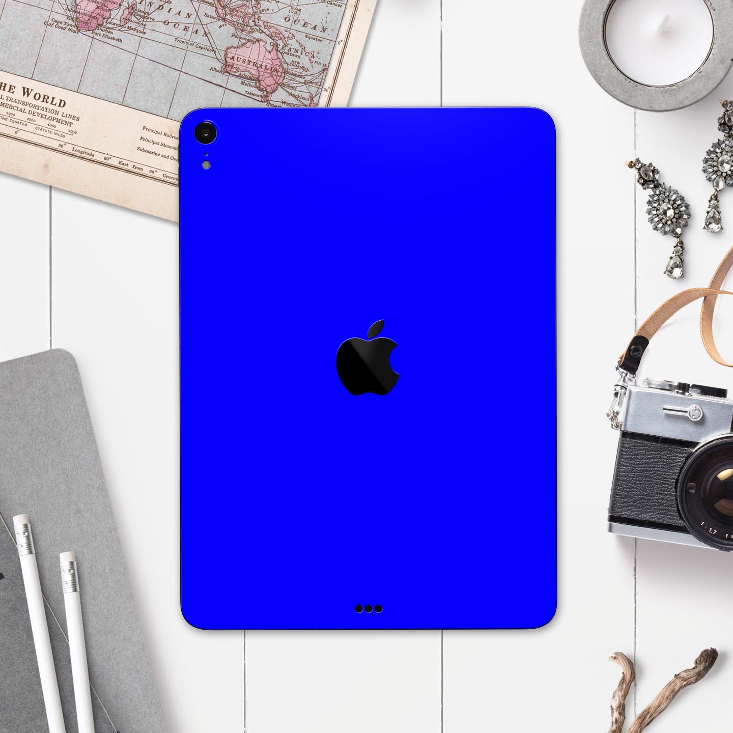 Solid Royal Blue full body skin decal for Apple iPad Pro 12.9", showcasing premium 3M materials and sleek design.