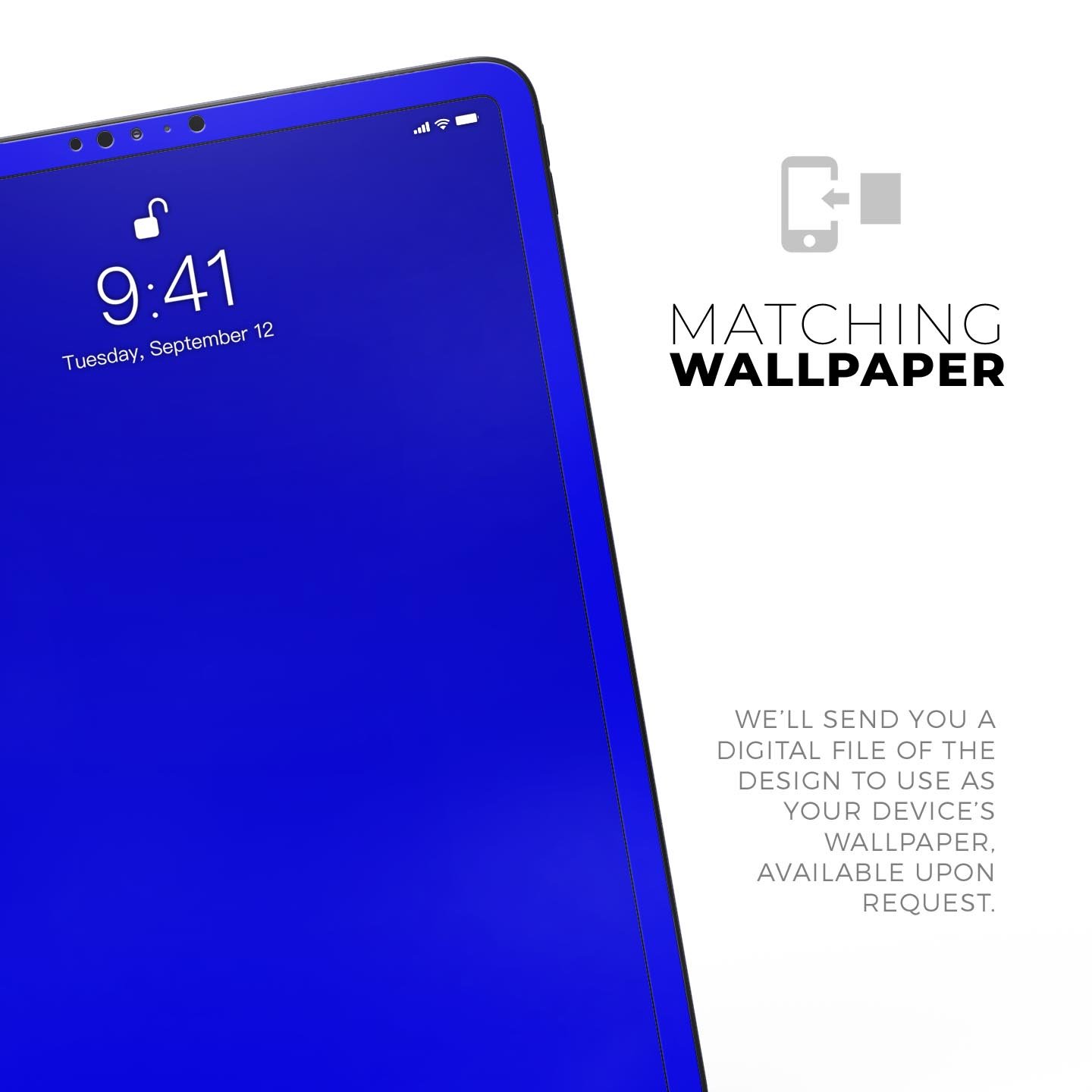 Solid Royal Blue full body skin decal for Apple iPad Pro 12.9", showcasing premium 3M materials and sleek design.