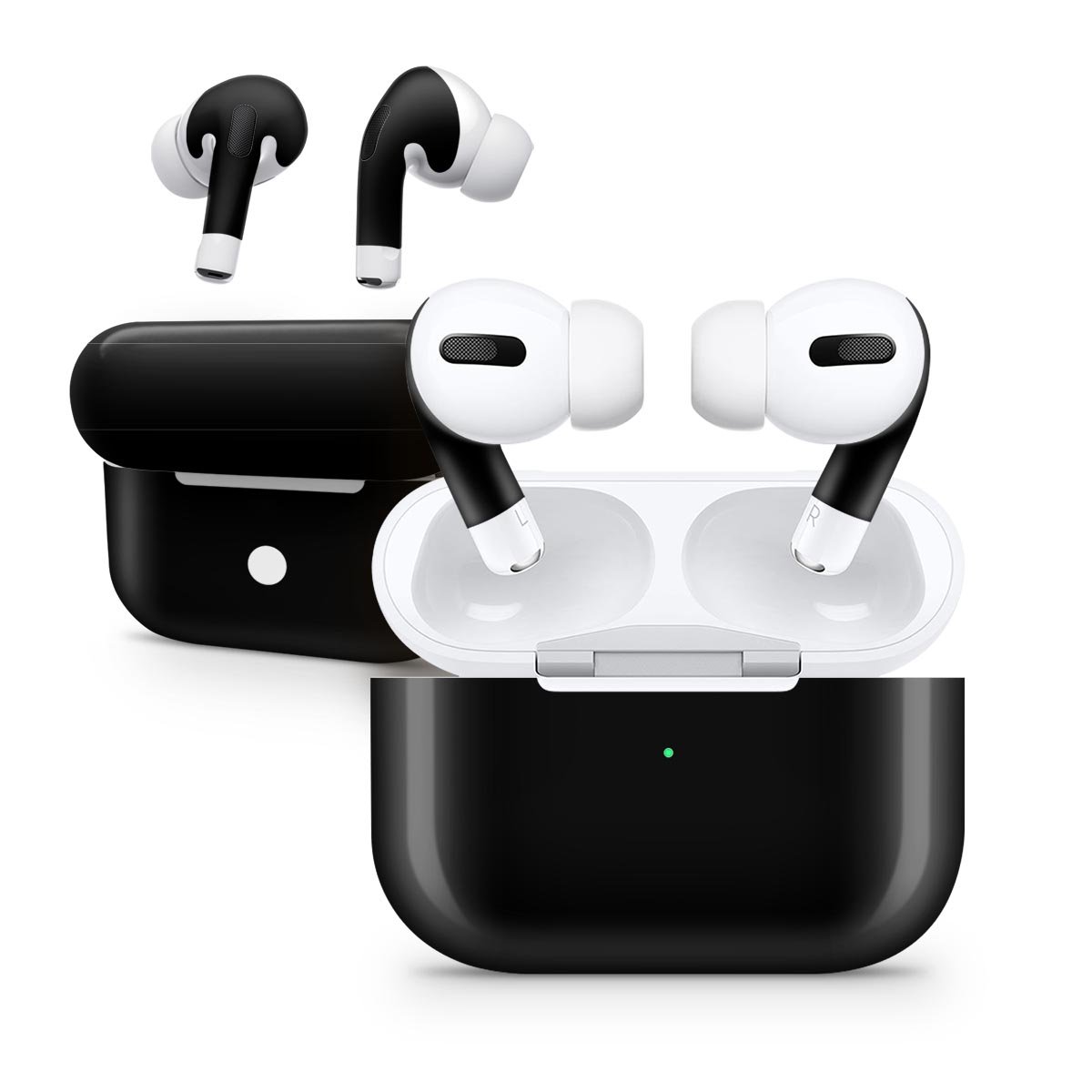 Solid State Black Full Body Skin Decal Wrap Kit for Apple AirPods Pro, showcasing a sleek matte finish and precise fit.