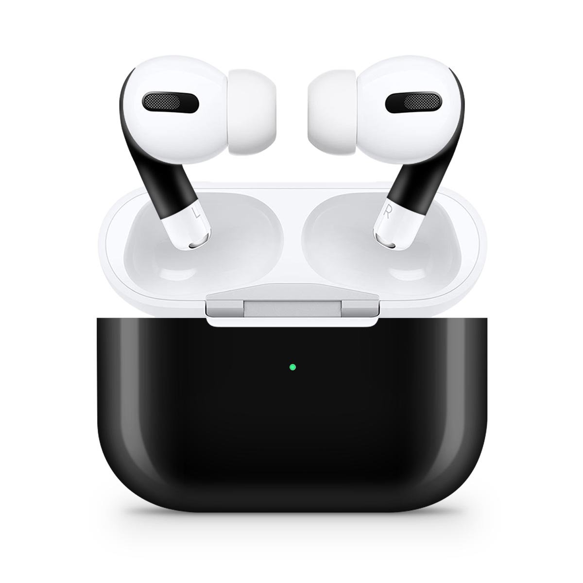 Solid State Black Full Body Skin Decal Wrap Kit for Apple AirPods Pro, showcasing a sleek matte finish and precise fit.