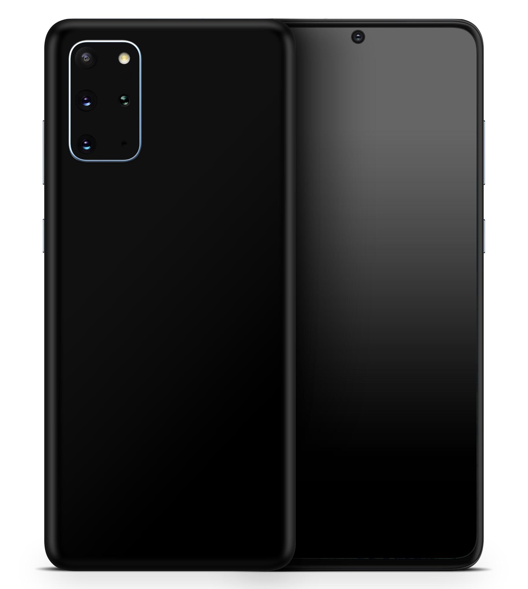 Solid State Black Skin-Kit for Samsung Galaxy S20, showcasing sleek design and premium vinyl material.