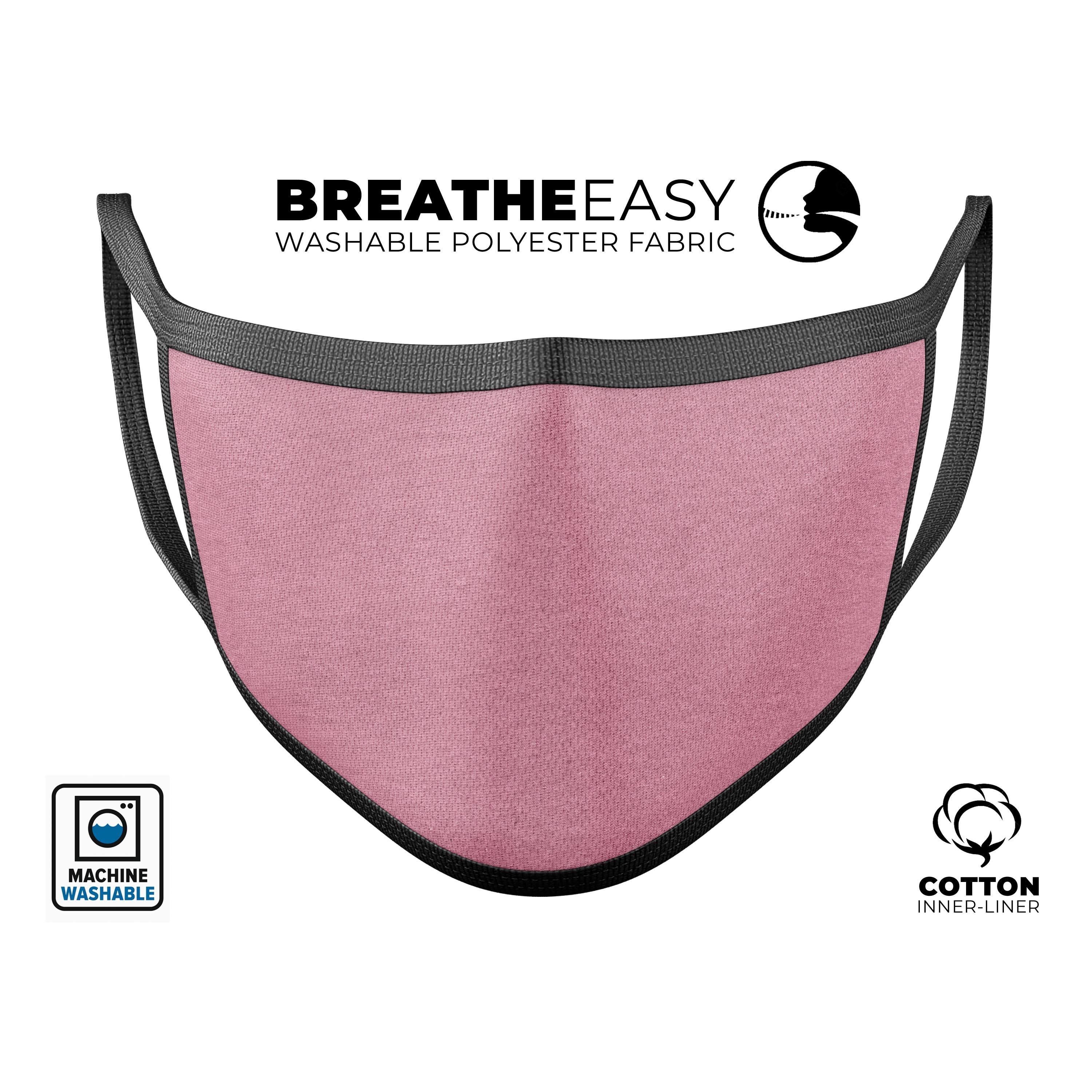 Solid Suttle Pink Surface mouth cover, showcasing adjustable ear-loops and soft cotton interior, perfect for everyday use.