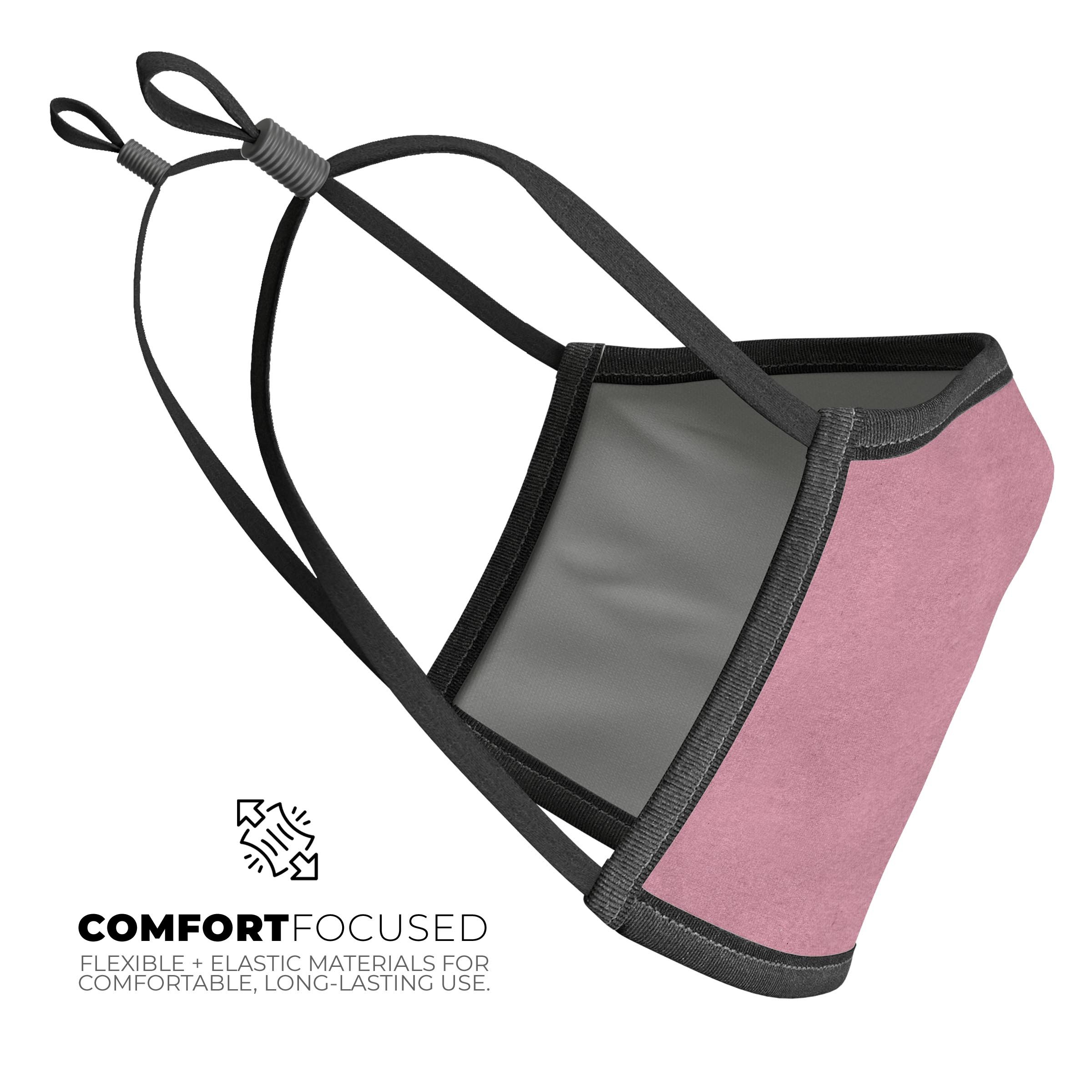 Solid Suttle Pink Surface mouth cover, showcasing adjustable ear-loops and soft cotton interior, perfect for everyday use.