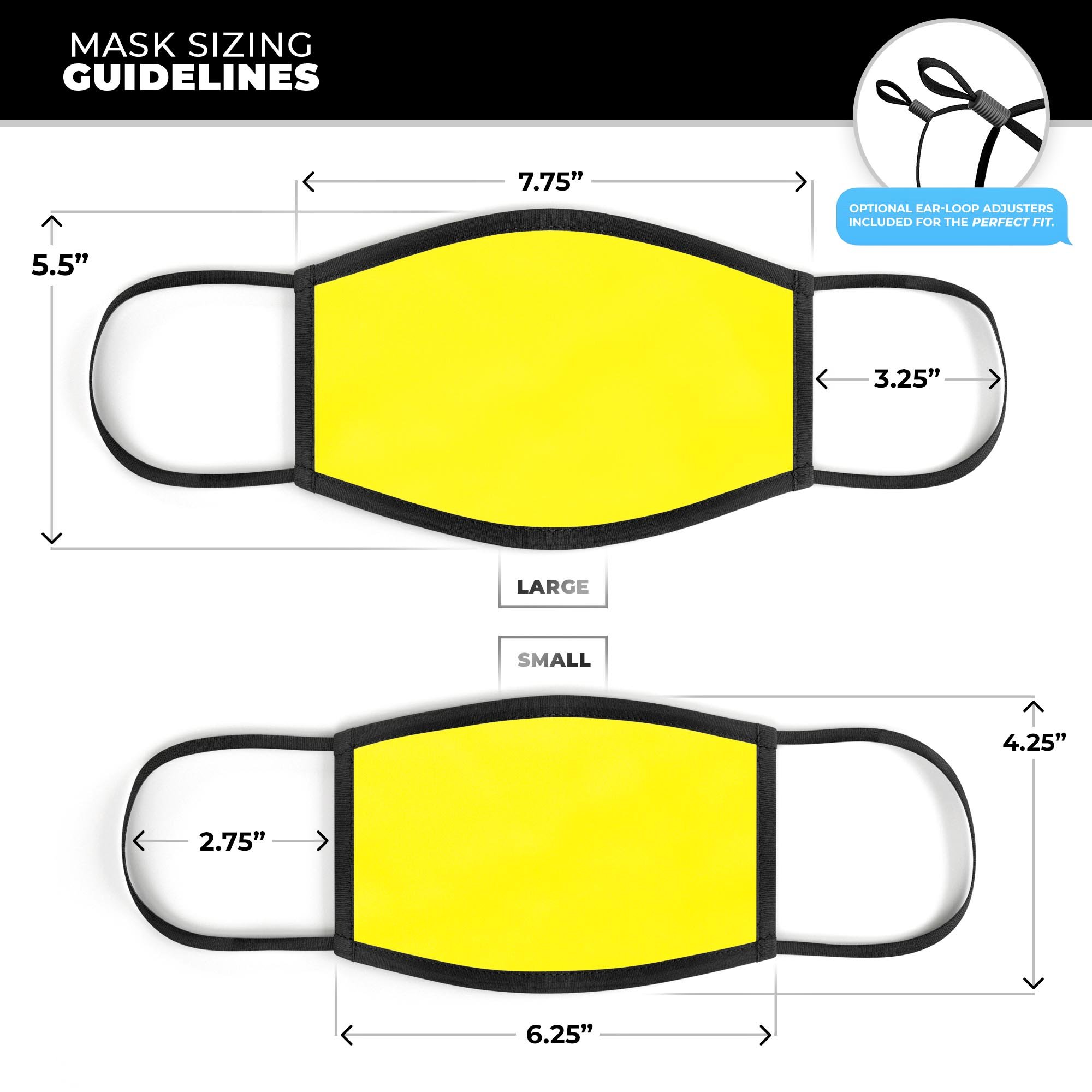 Solid Yellow Mouth Cover made in the USA, featuring adjustable ear-loops and a comfortable cotton blend for everyday use.
