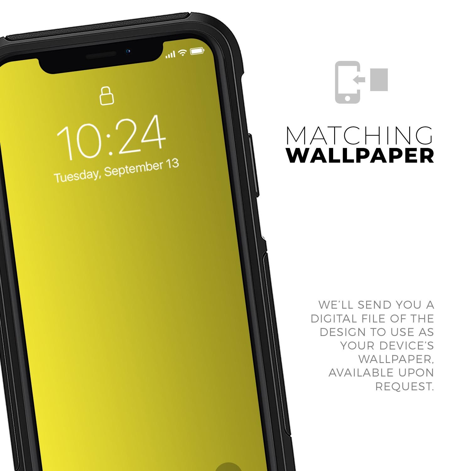 Solid Yellow Skin Kit for iPhone OtterBox Cases, showcasing vibrant yellow color and premium 3M material.
