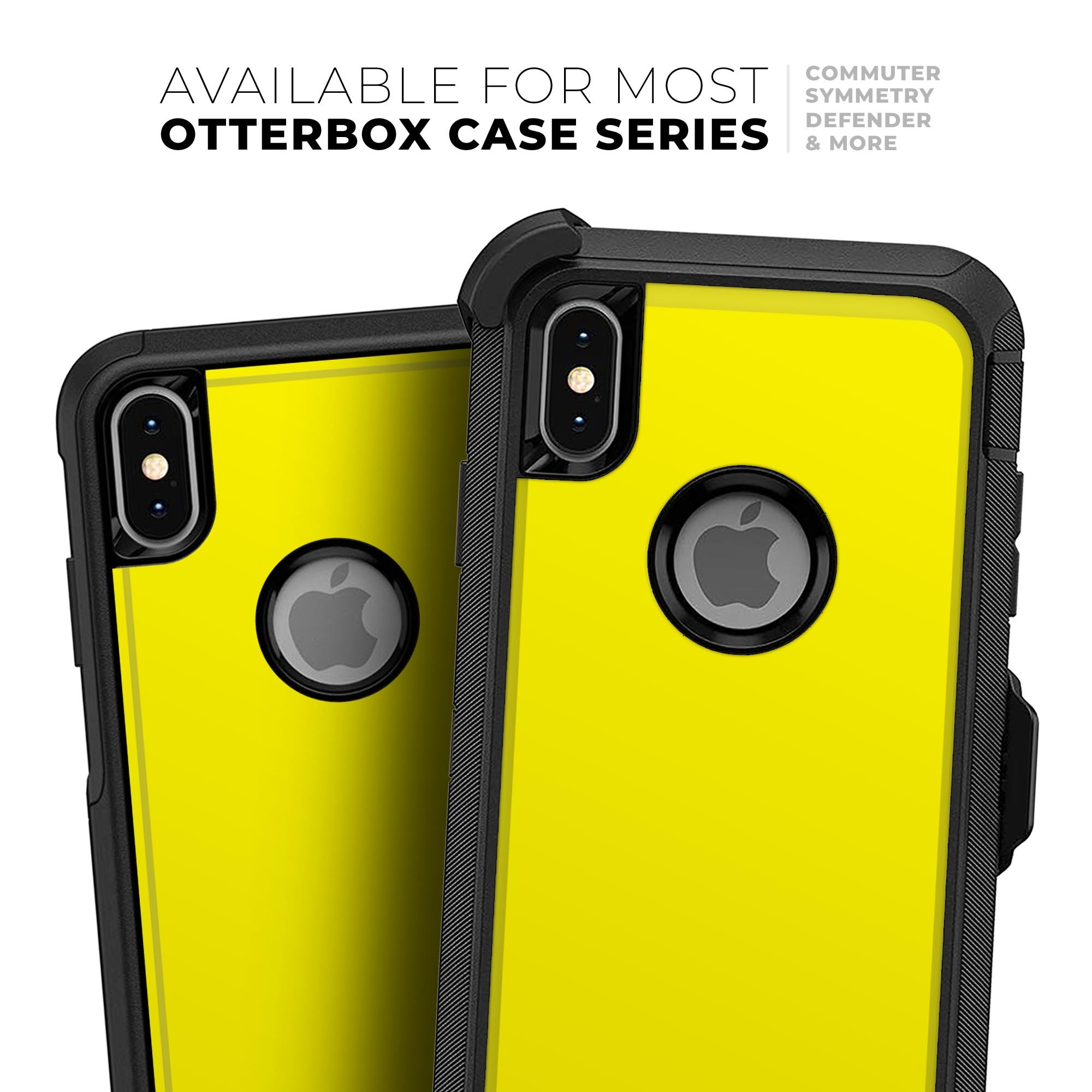 Solid Yellow Skin Kit for iPhone OtterBox Cases, showcasing vibrant yellow color and premium 3M material.