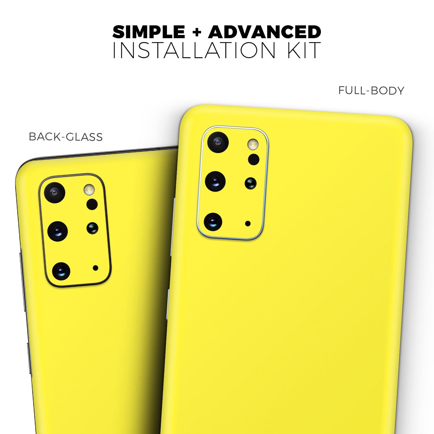 Solid Yellow Skin-Kit for Samsung Galaxy S20, showcasing a sleek design and premium vinyl material.