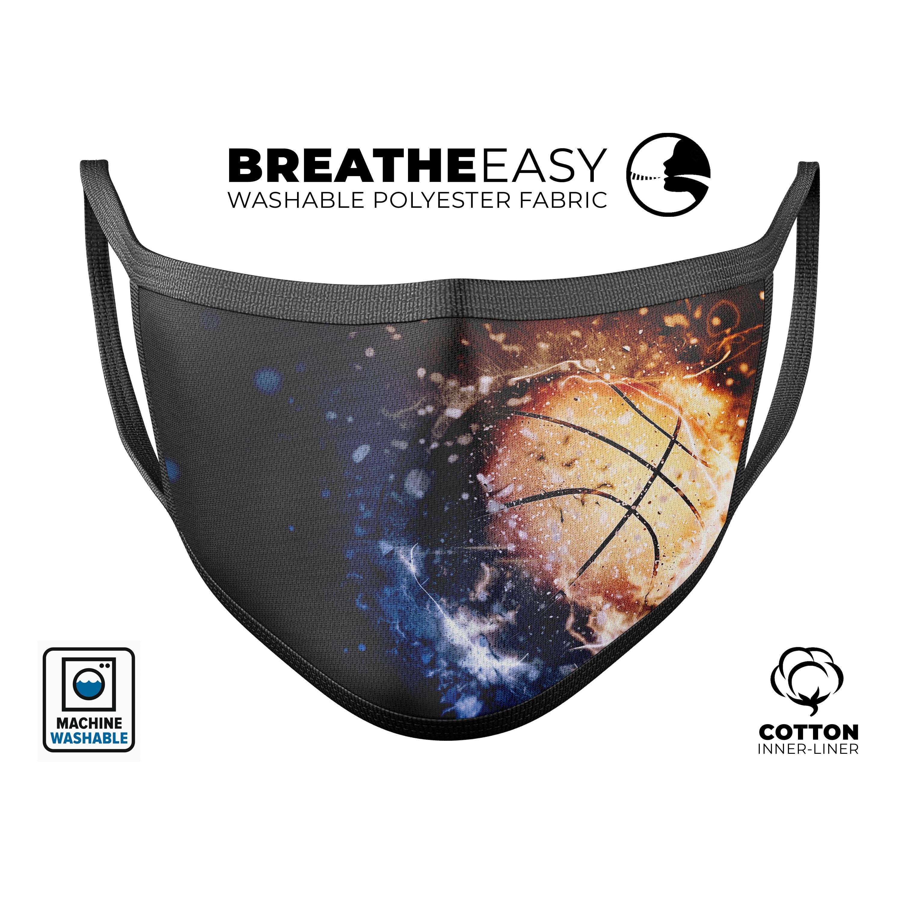 Space Basketball mouth cover, a unisex anti-dust cotton mask with adjustable ear-loops, made in the USA.
