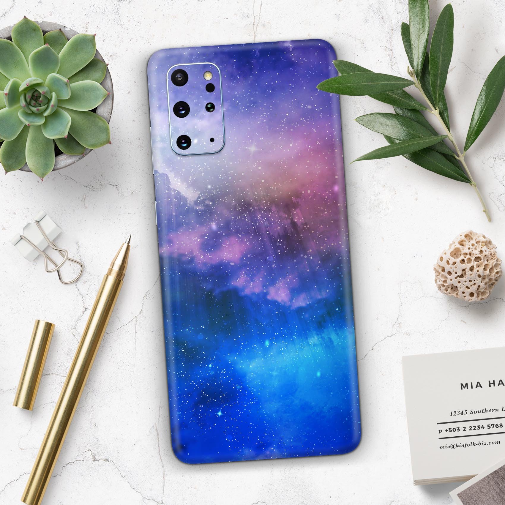 Samsung Galaxy S20 with Space Light Rays Skin-Kit showcasing vibrant design and premium finish.