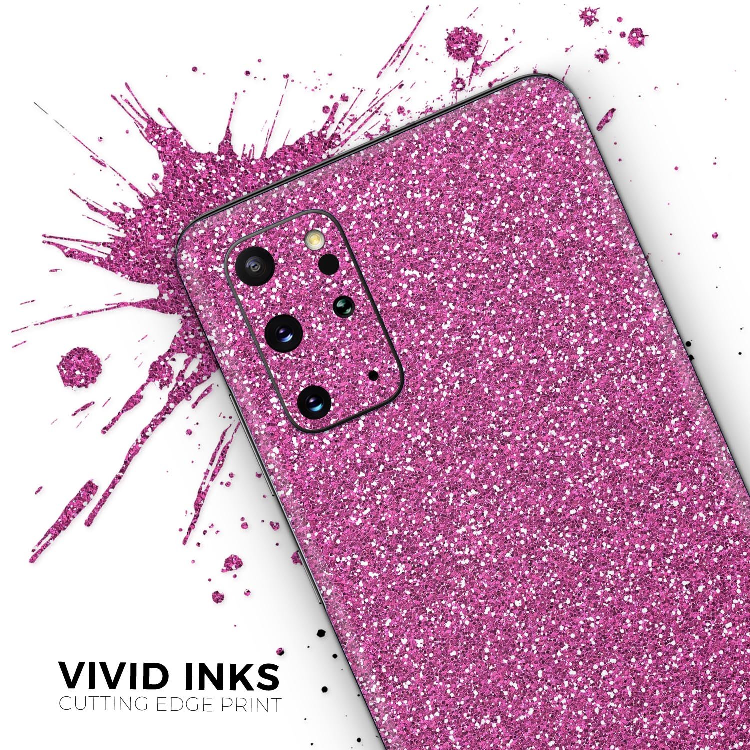 Sparkling Pink Ultra Metallic Glitter skin decal wrap kit for Samsung Galaxy phone, showcasing a vibrant metallic finish and precise fit.
