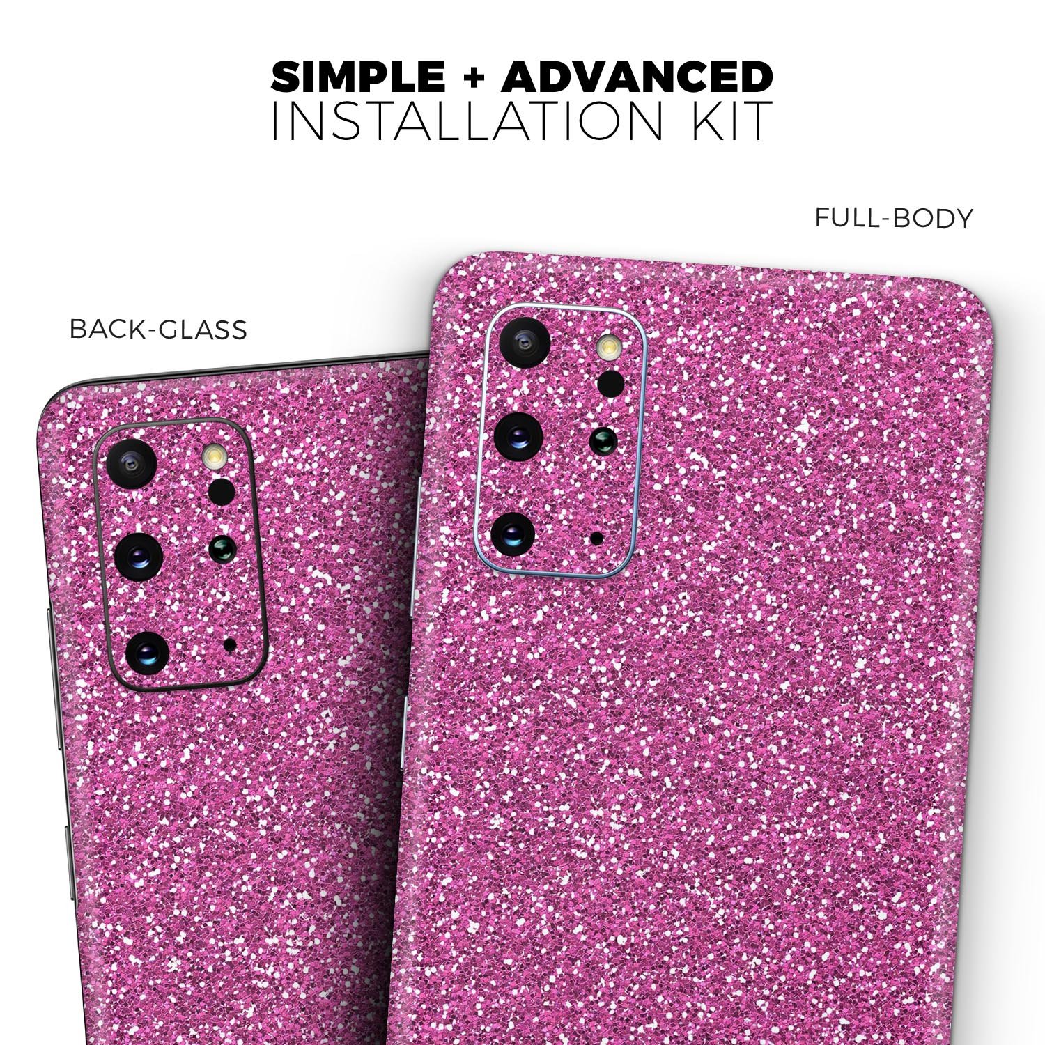 Sparkling Pink Ultra Metallic Glitter skin decal wrap kit for Samsung Galaxy phone, showcasing a vibrant metallic finish and precise fit.