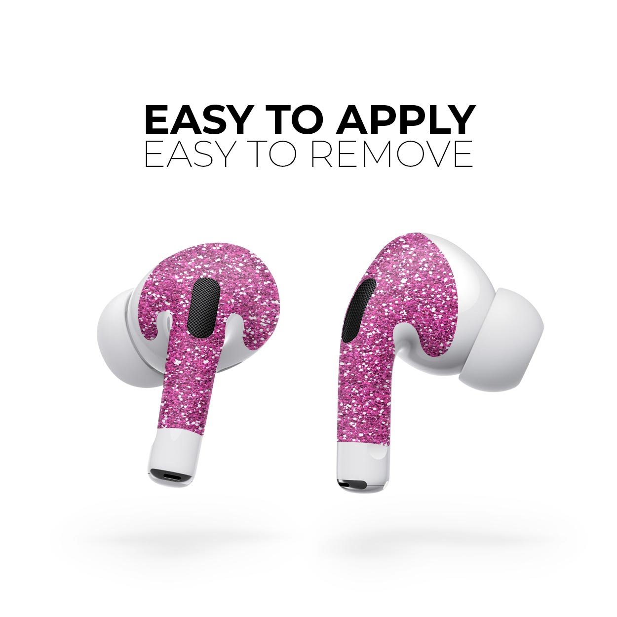 Sparkling Pink Ultra Metallic Glitter skin decal wrap for Apple AirPods Pro, showcasing a vibrant metallic finish and precise fit.
