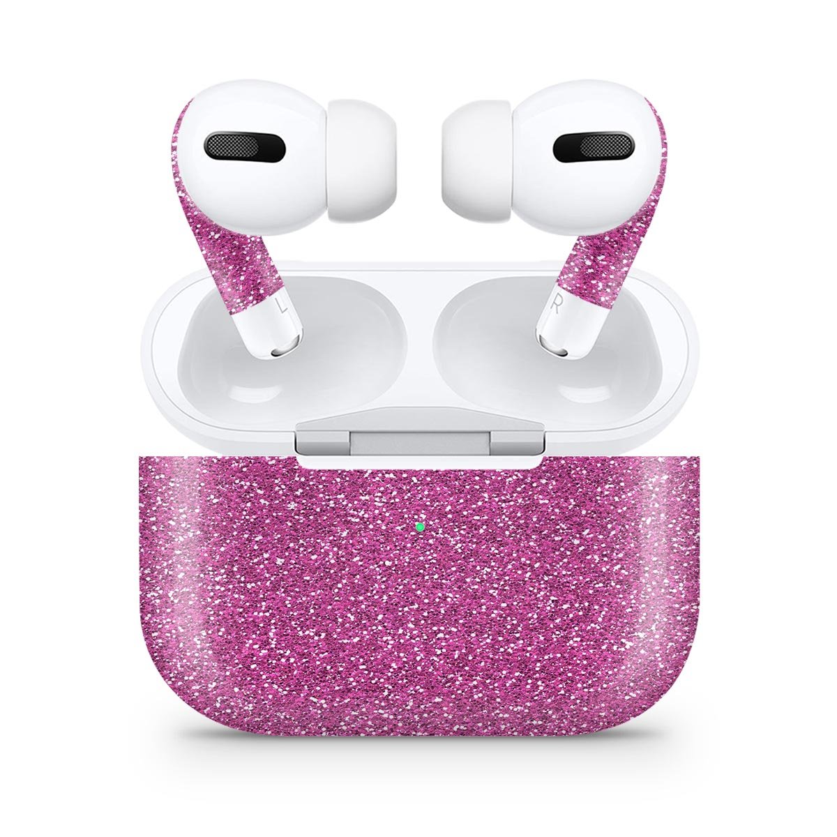 Sparkling Pink Ultra Metallic Glitter skin decal wrap for Apple AirPods Pro, showcasing a vibrant metallic finish and precise fit.