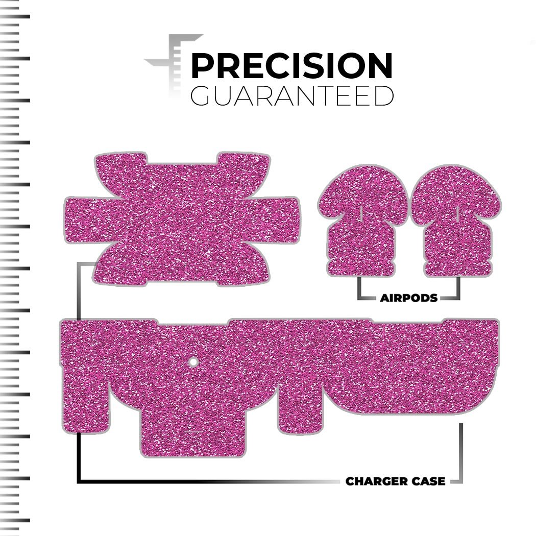 Sparkling Pink Ultra Metallic Glitter skin decal wrap for Apple AirPods Pro, showcasing a vibrant metallic finish and precise fit.