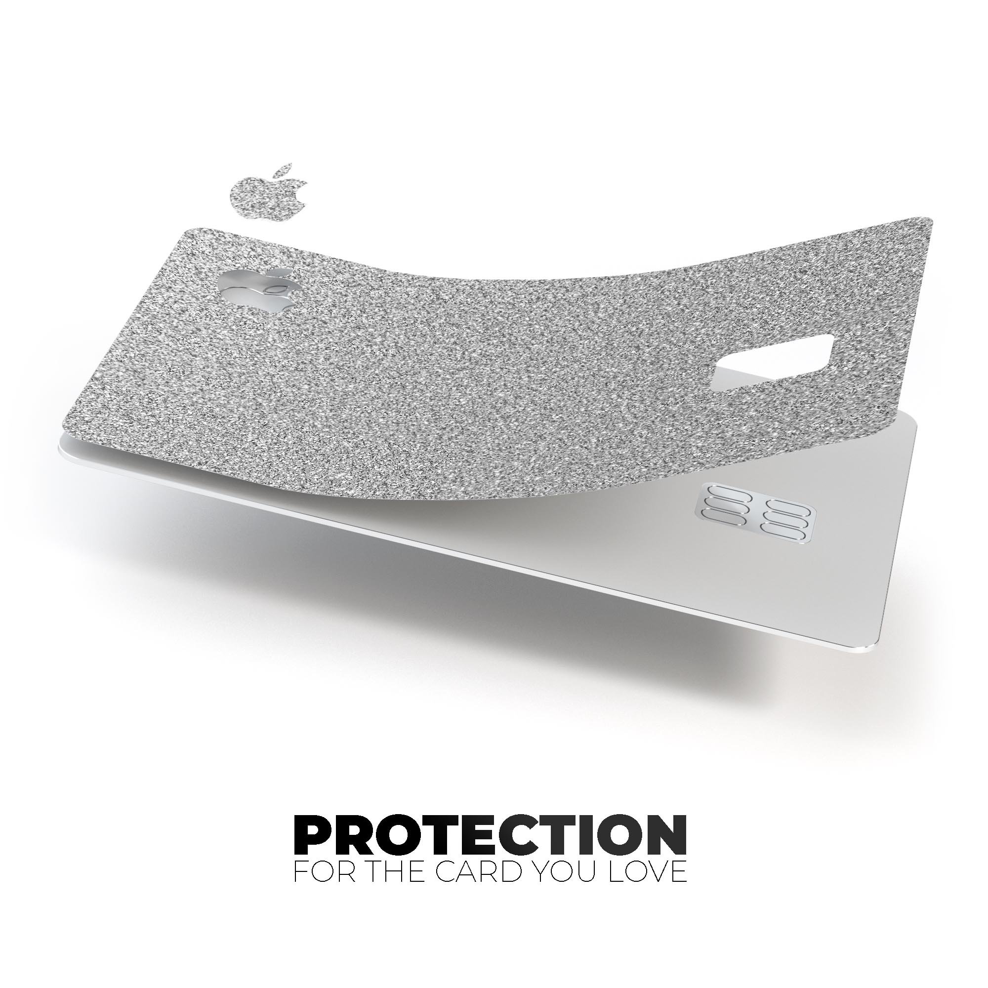 Sparkling Silver Ultra Metallic Glitter decal applied on an Apple Card, showcasing its premium finish and protective features.