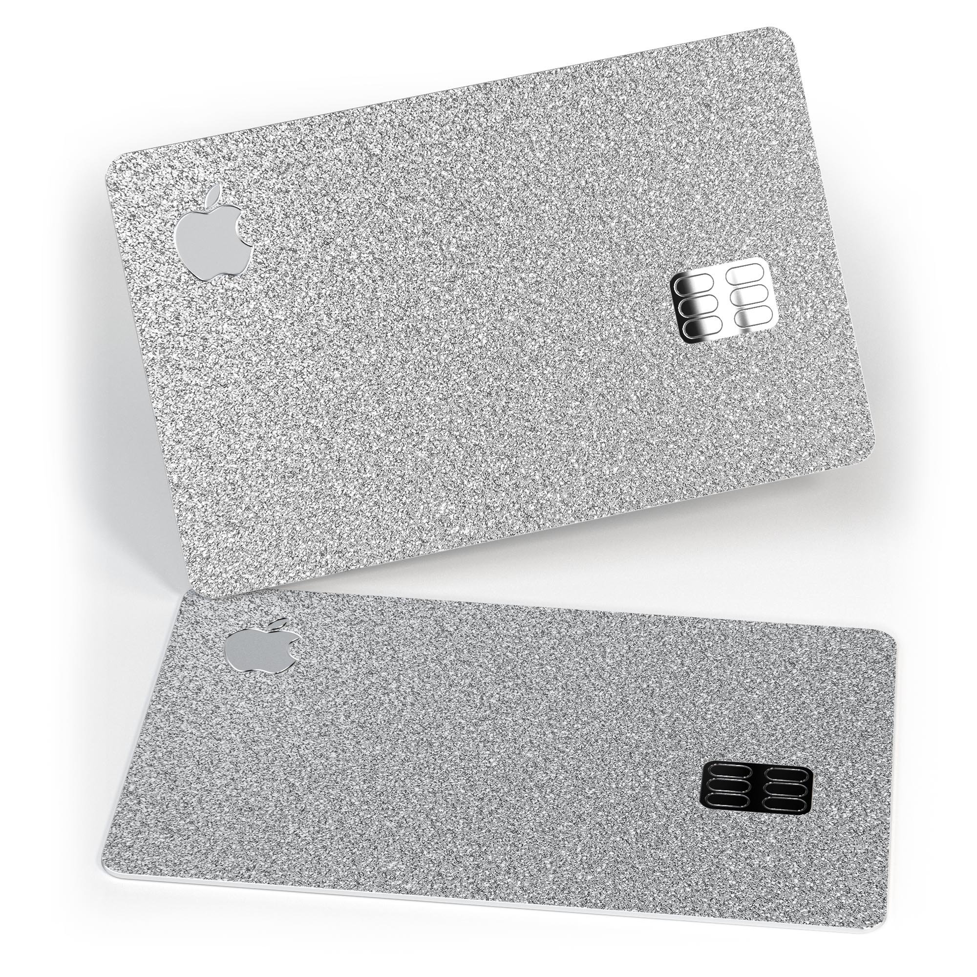 Sparkling Silver Ultra Metallic Glitter decal applied on an Apple Card, showcasing its premium finish and protective features.