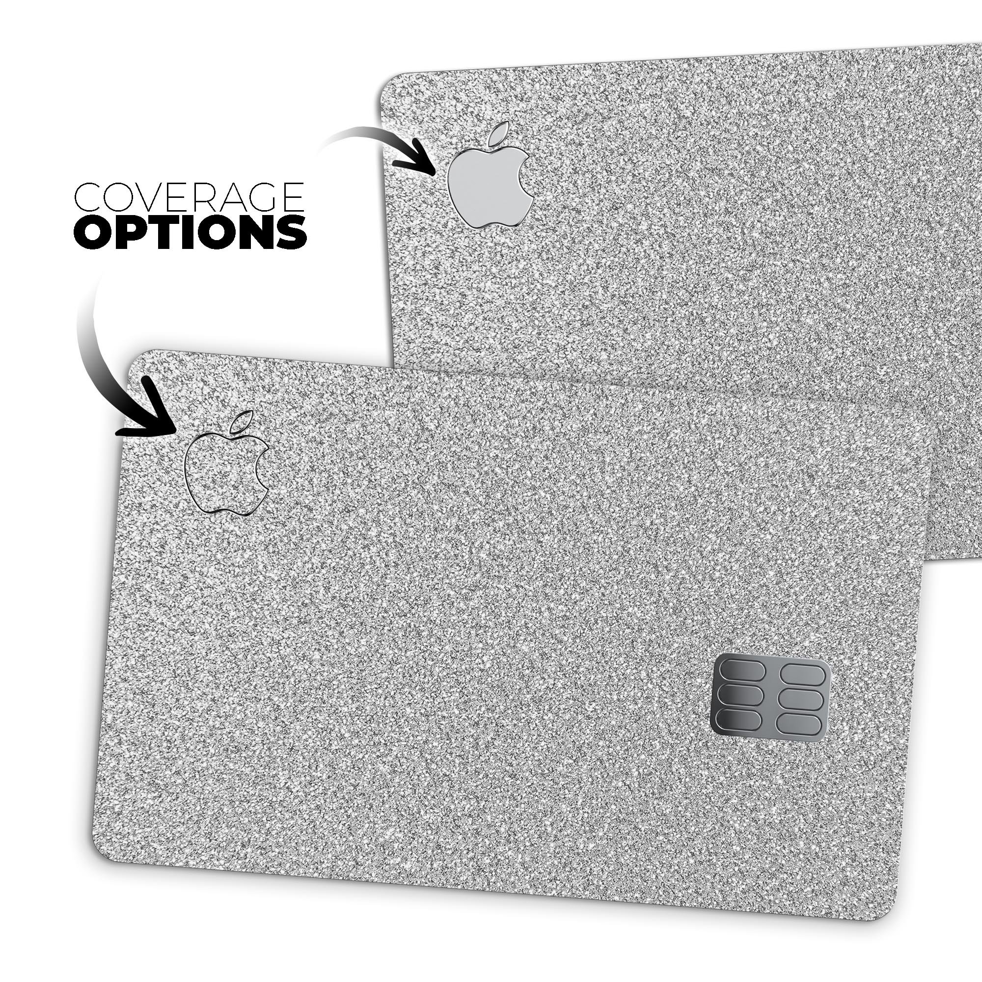 Sparkling Silver Ultra Metallic Glitter decal applied on an Apple Card, showcasing its premium finish and protective features.